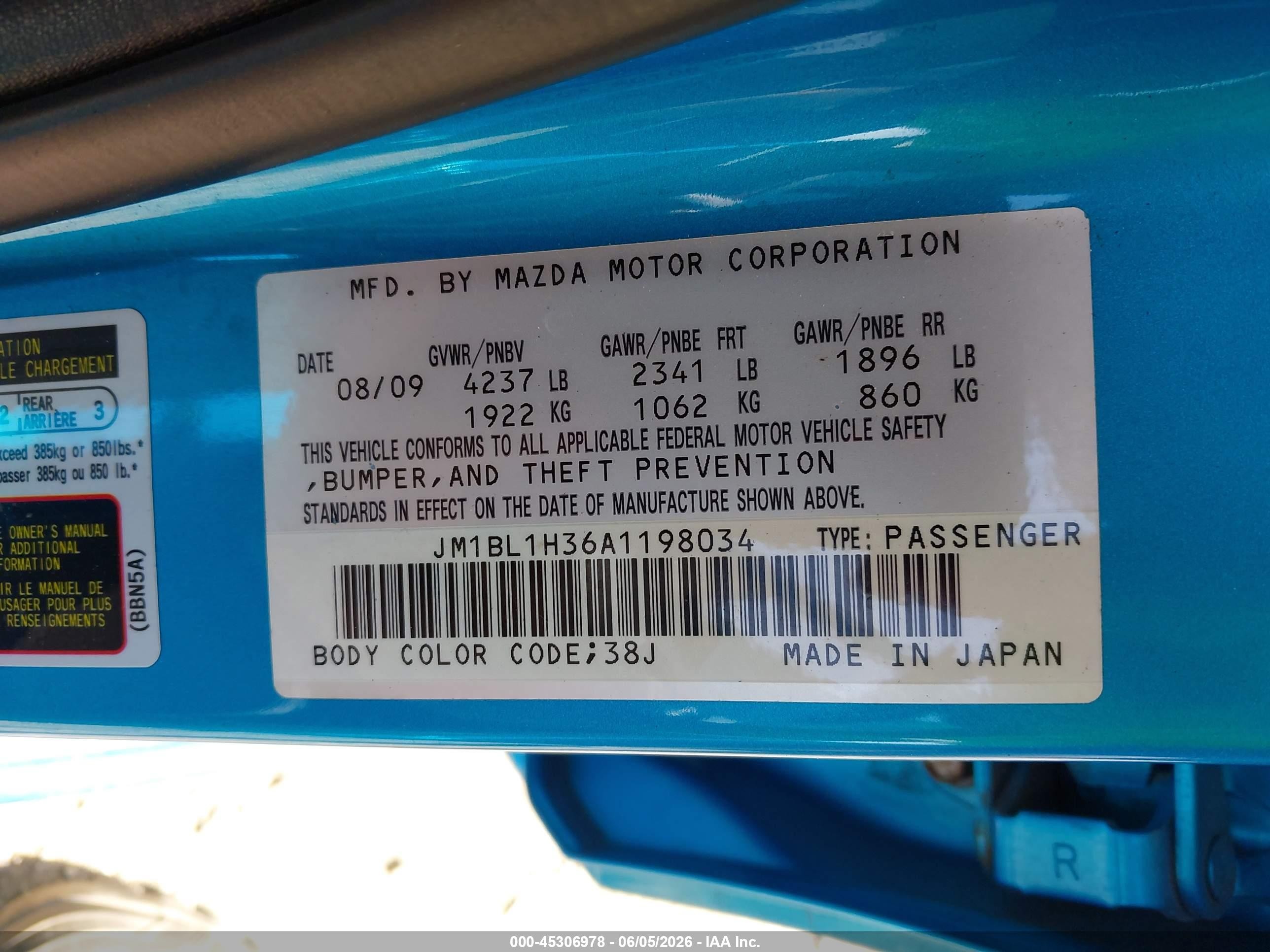 2010 Mazda Mazdaspeed3 Sport Blue vin: JM1BL1H36A1198034