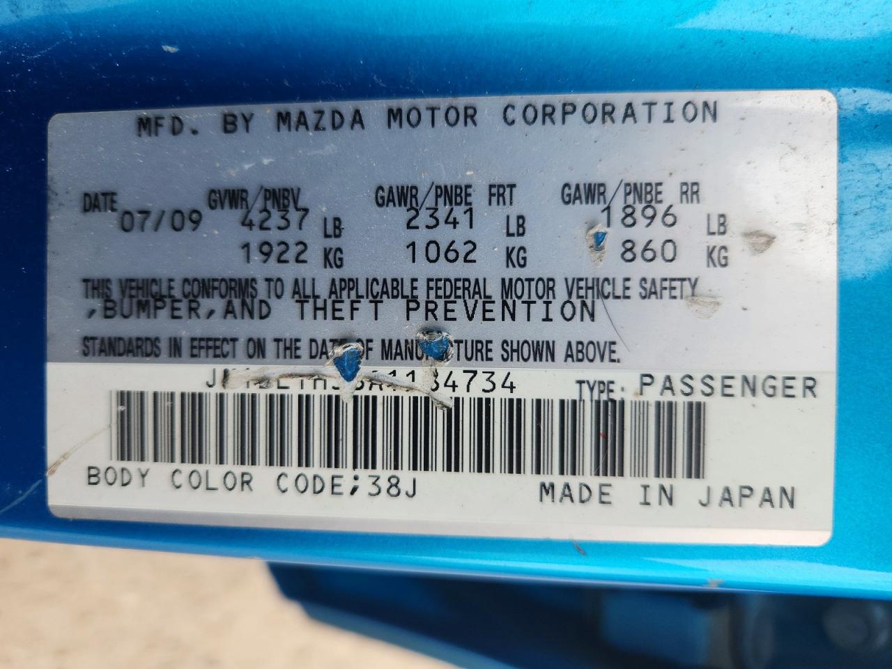 2010 Mazda Speed 3 Blue vin: JM1BL1H38A1184734