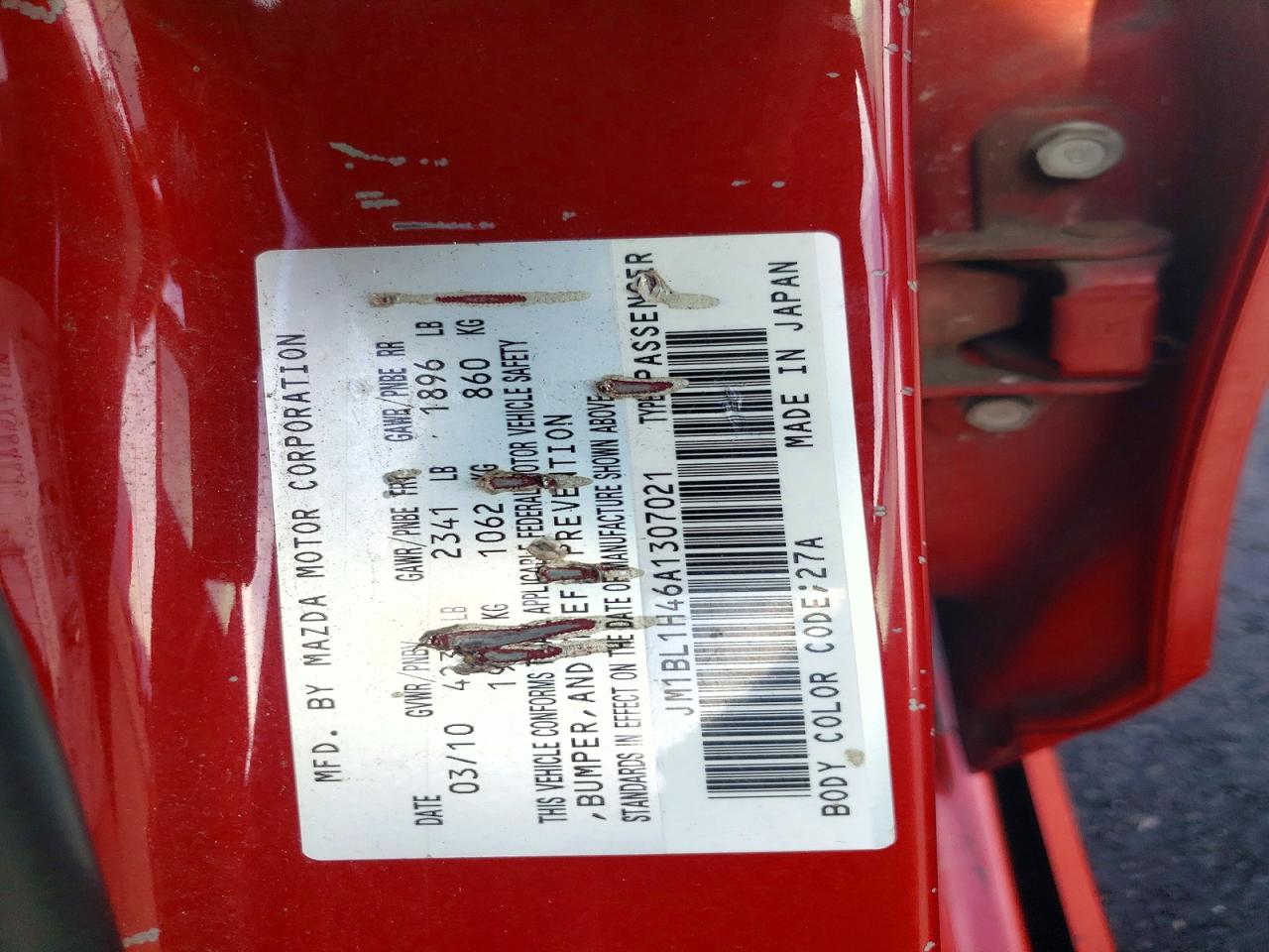 2010 Mazda Speed 3 Red vin: JM1BL1H46A1307021