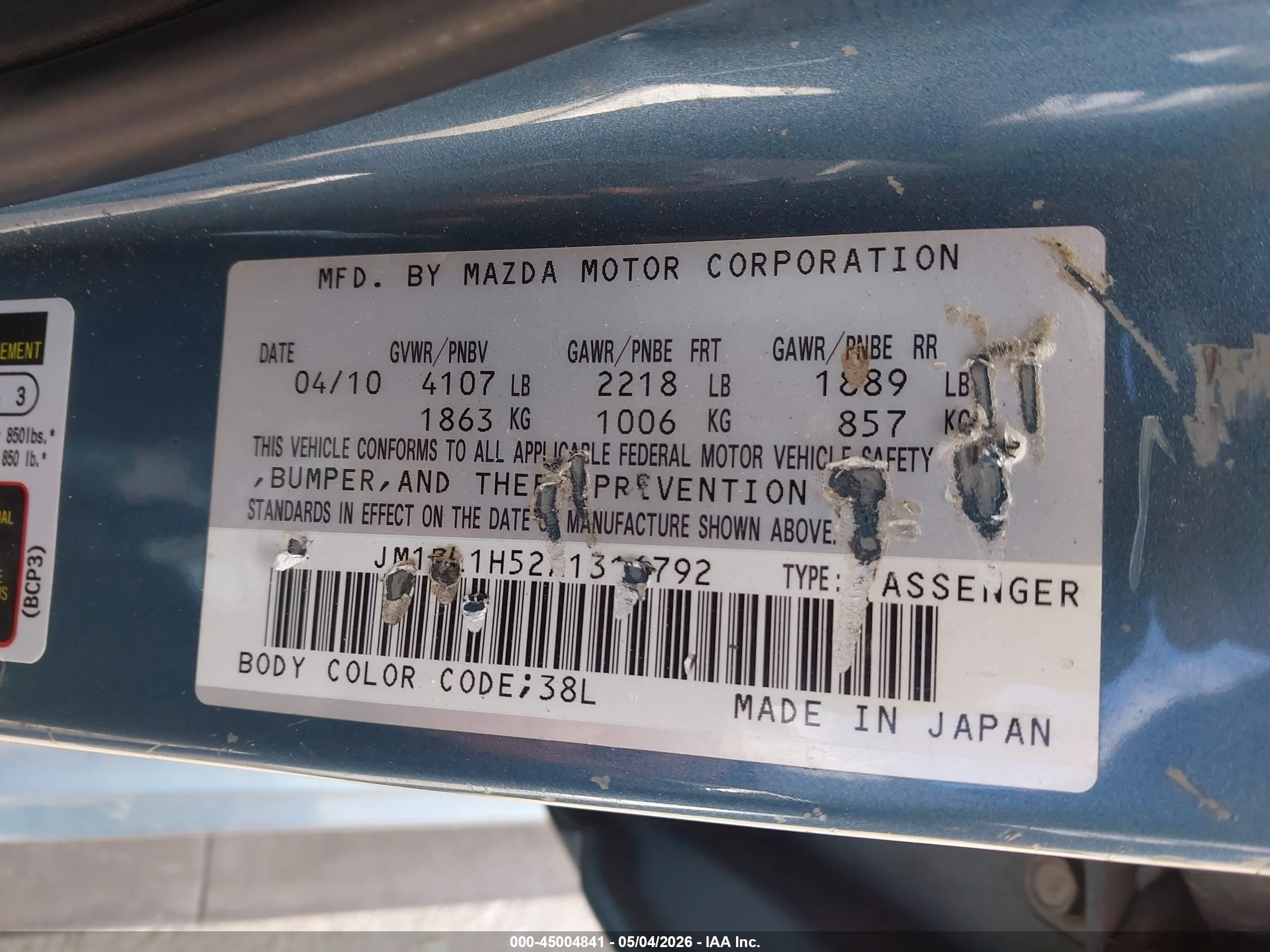 2010 Mazda Mazda3 S Sport Blue vin: JM1BL1H52A1316792