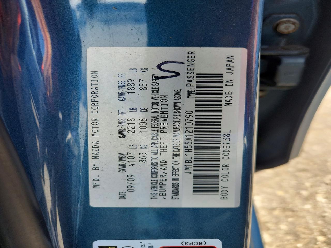 2010 Mazda 3 Blue vin: JM1BL1H55A1210790