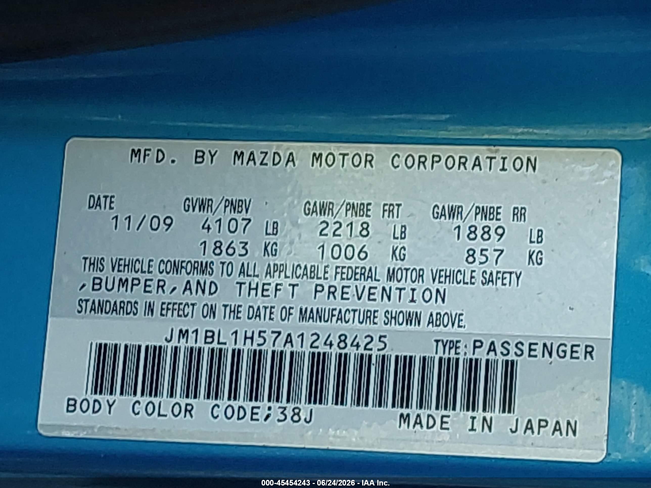 2010 Mazda Mazda3 S Sport Blue vin: JM1BL1H57A1248425