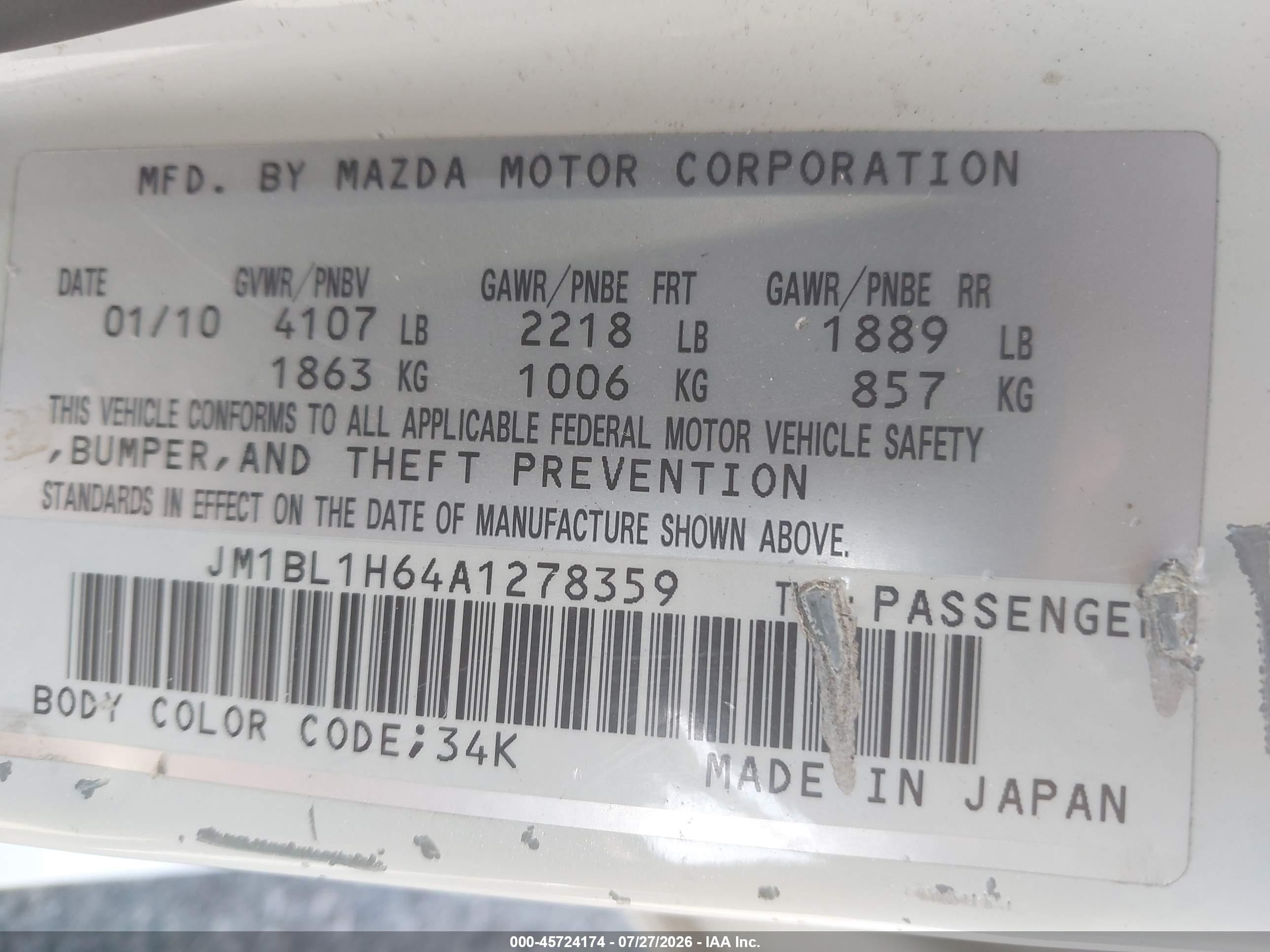 2010 Mazda Mazda3 S Sport White vin: JM1BL1H64A1278359