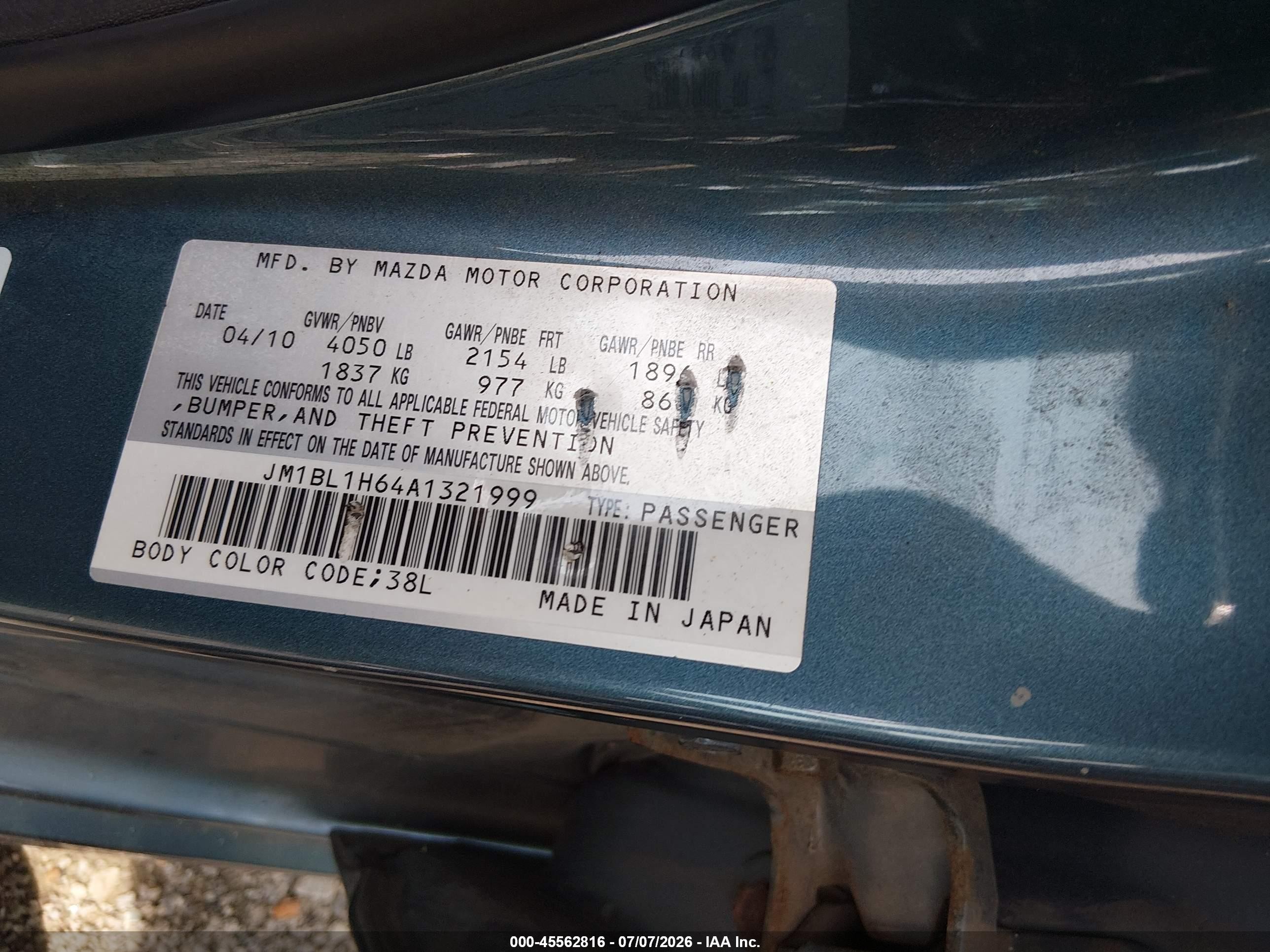 2010 Mazda Mazda3 S Sport Light Blue vin: JM1BL1H64A1321999