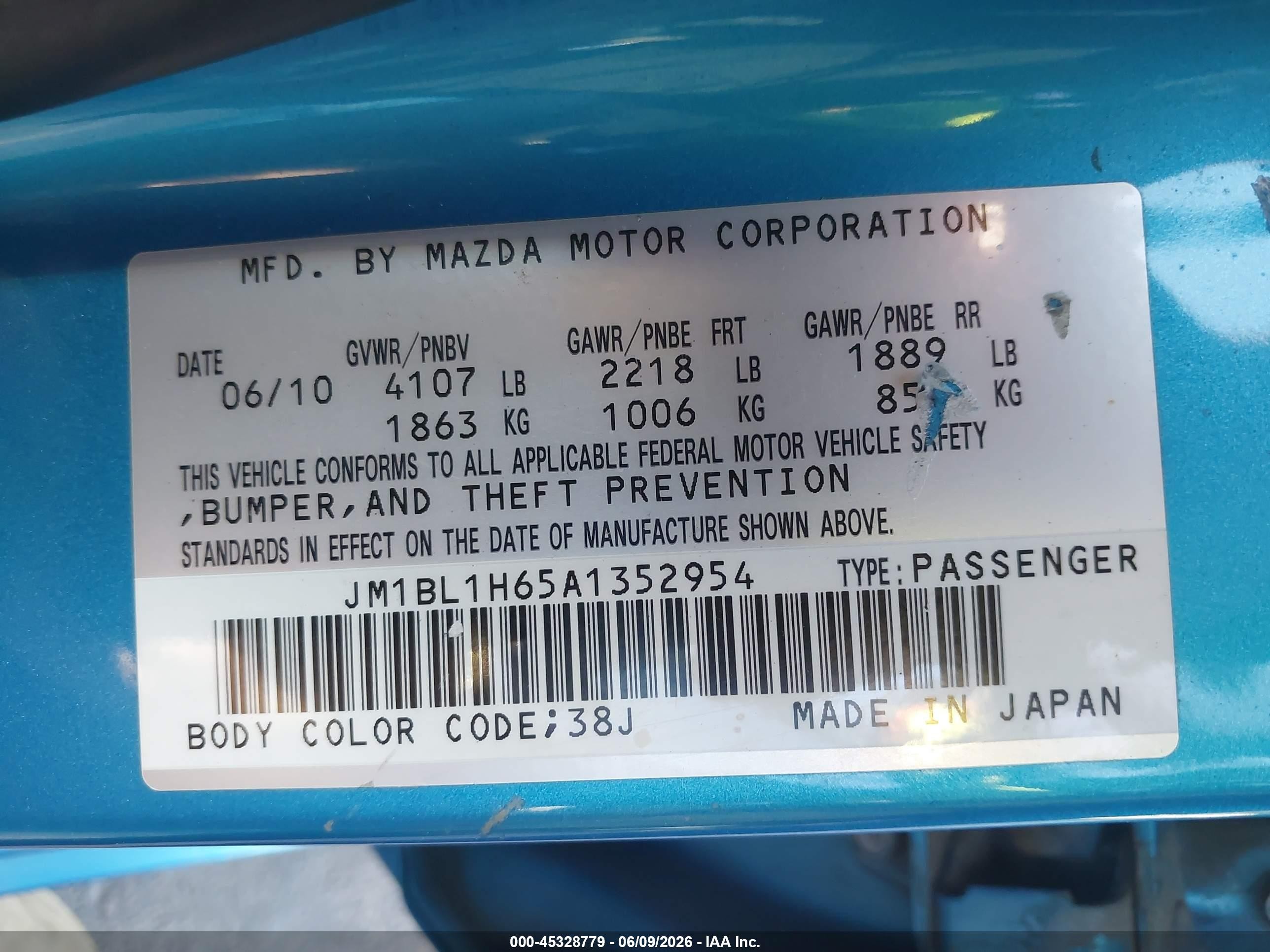 2010 Mazda Mazda3 S Sport Blue vin: JM1BL1H65A1352954