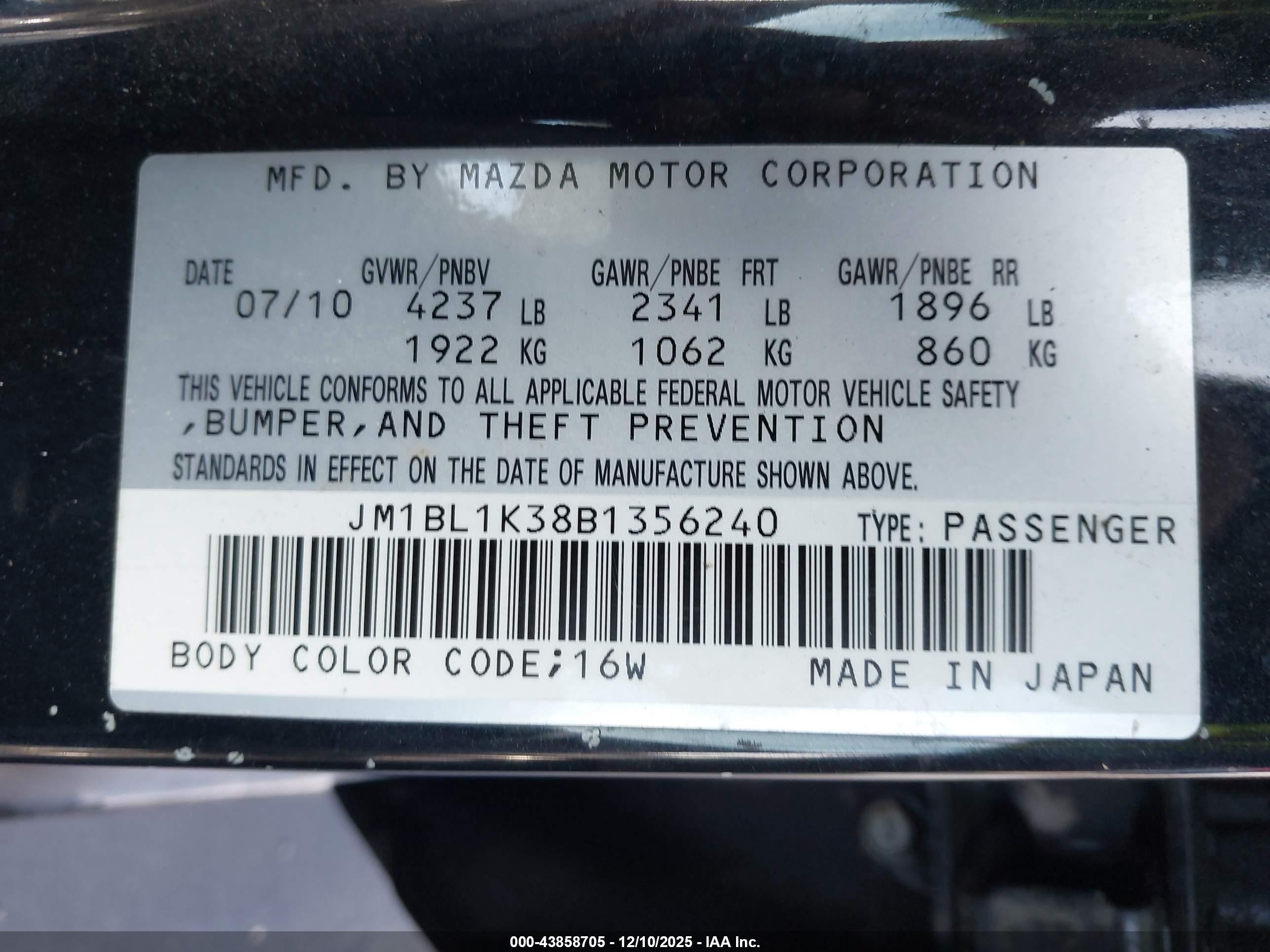 2011 Mazda Mazdaspeed3 Sport Черный vin: JM1BL1K38B1356240