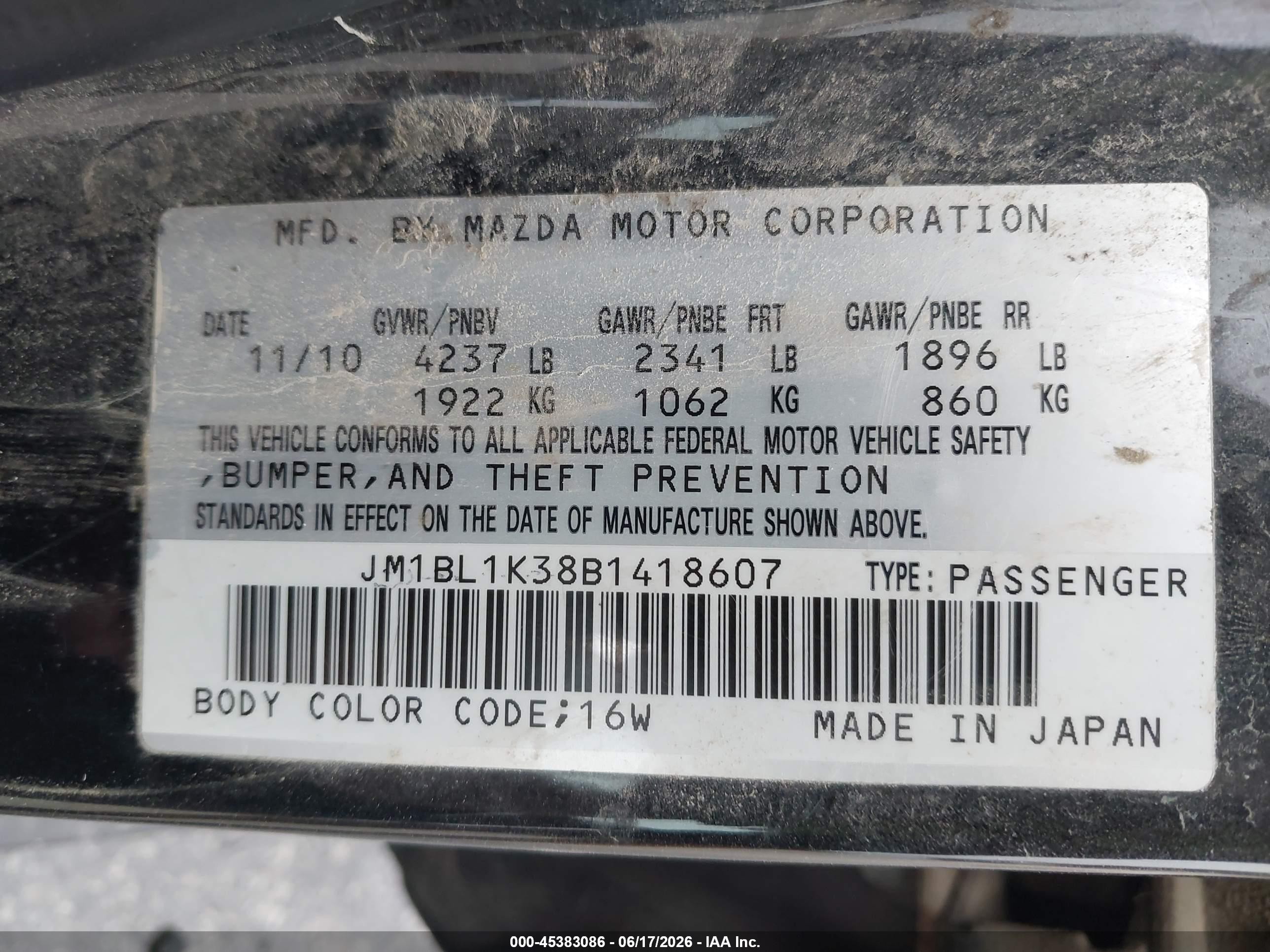 2011 Mazda Mazdaspeed3 Sport Black vin: JM1BL1K38B1418607