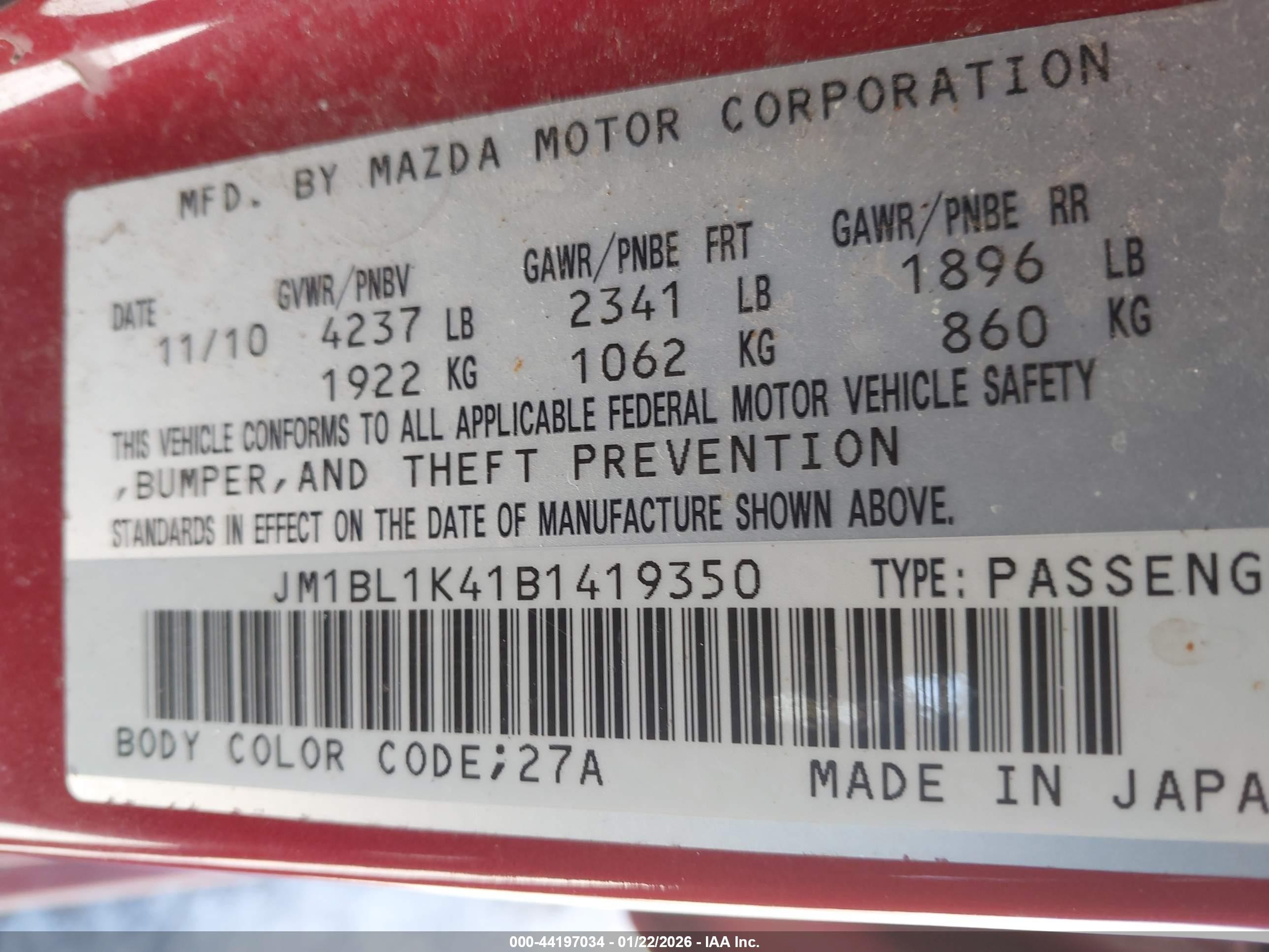 2011 Mazda Mazdaspeed3 Sport Red vin: JM1BL1K41B1419350