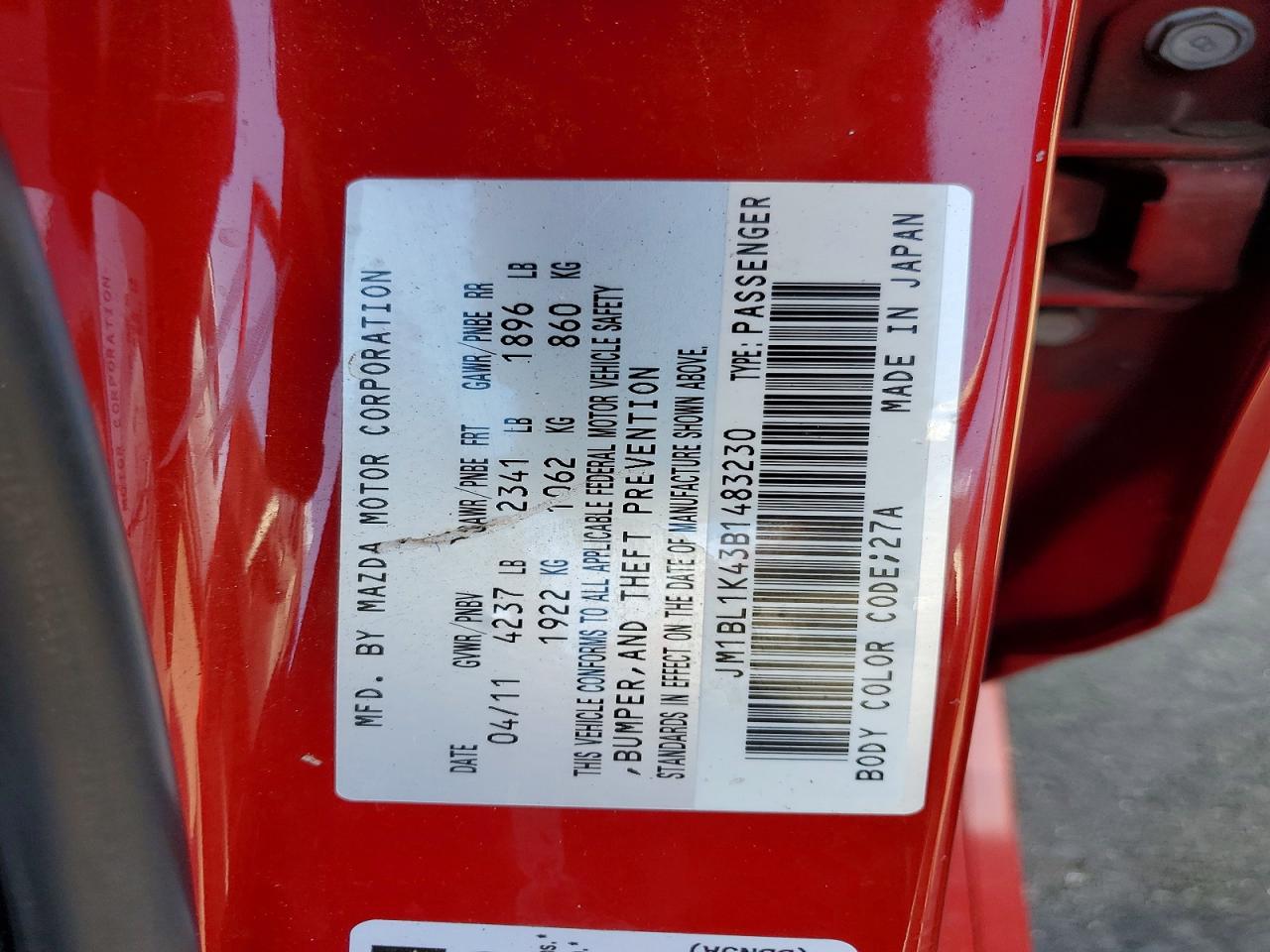 2011 Mazda Speed 3 Red vin: JM1BL1K43B1483230