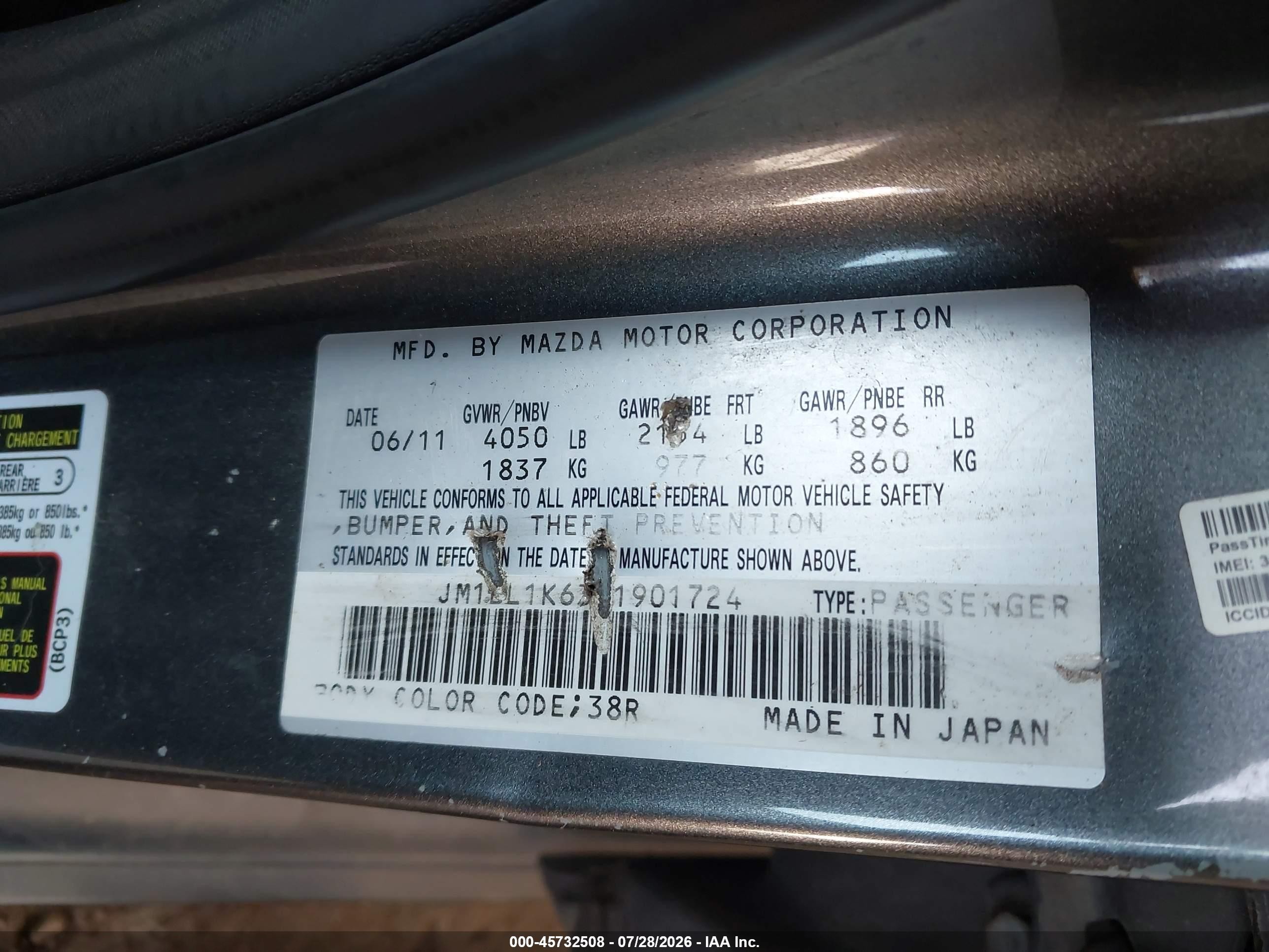 2011 Mazda Mazda3   Gray vin: JM1BL1K63B1901724