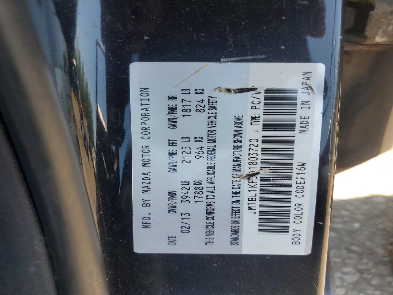 2013 Mazda 3 I Black vin: JM1BL1KF5D1803720