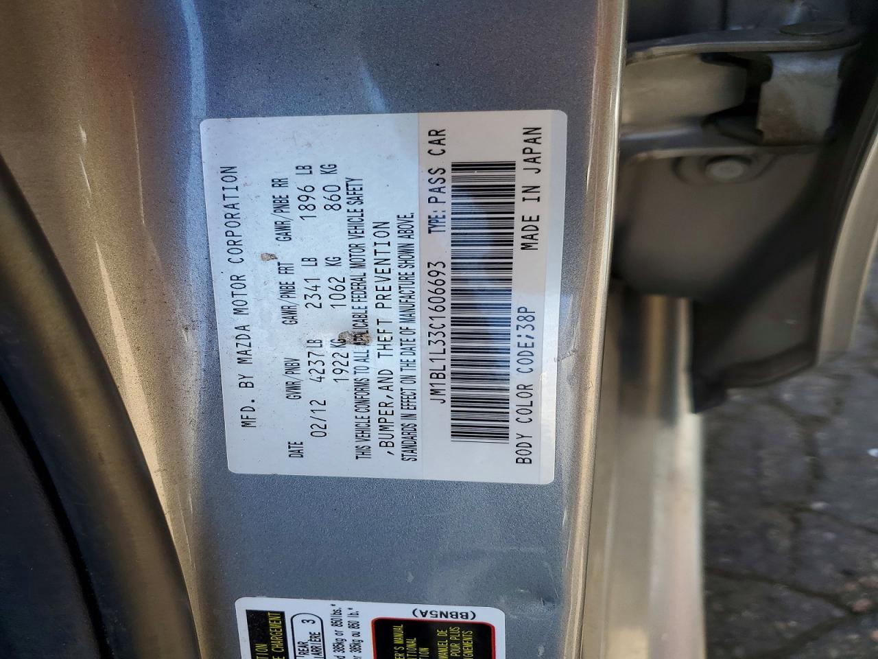 2012 Mazda Speed 3 Silver vin: JM1BL1L33C1606693