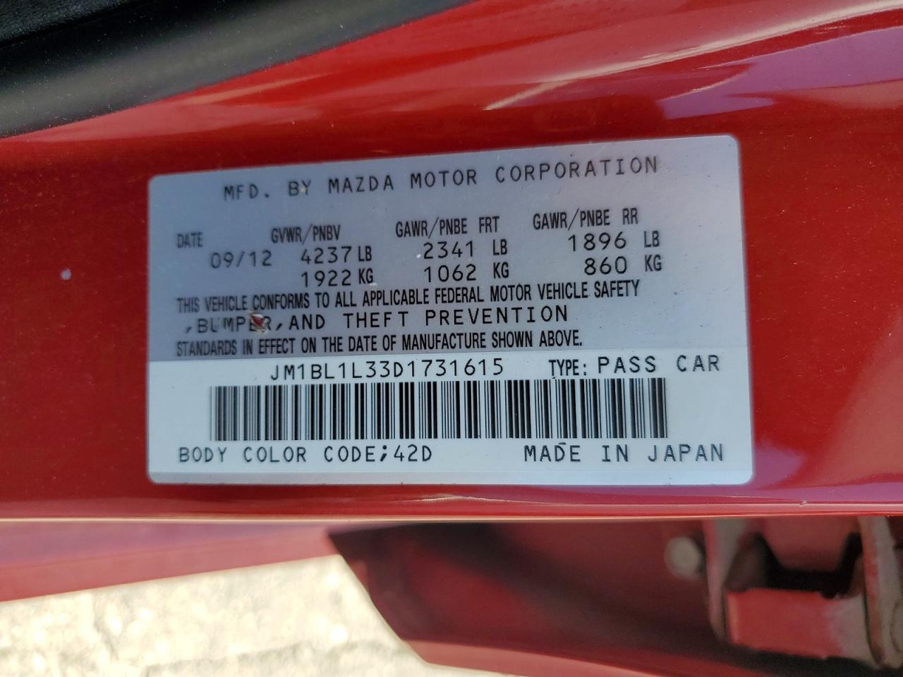 2013 Mazda Mazda3 Hatchback Red vin: JM1BL1L33D1731615