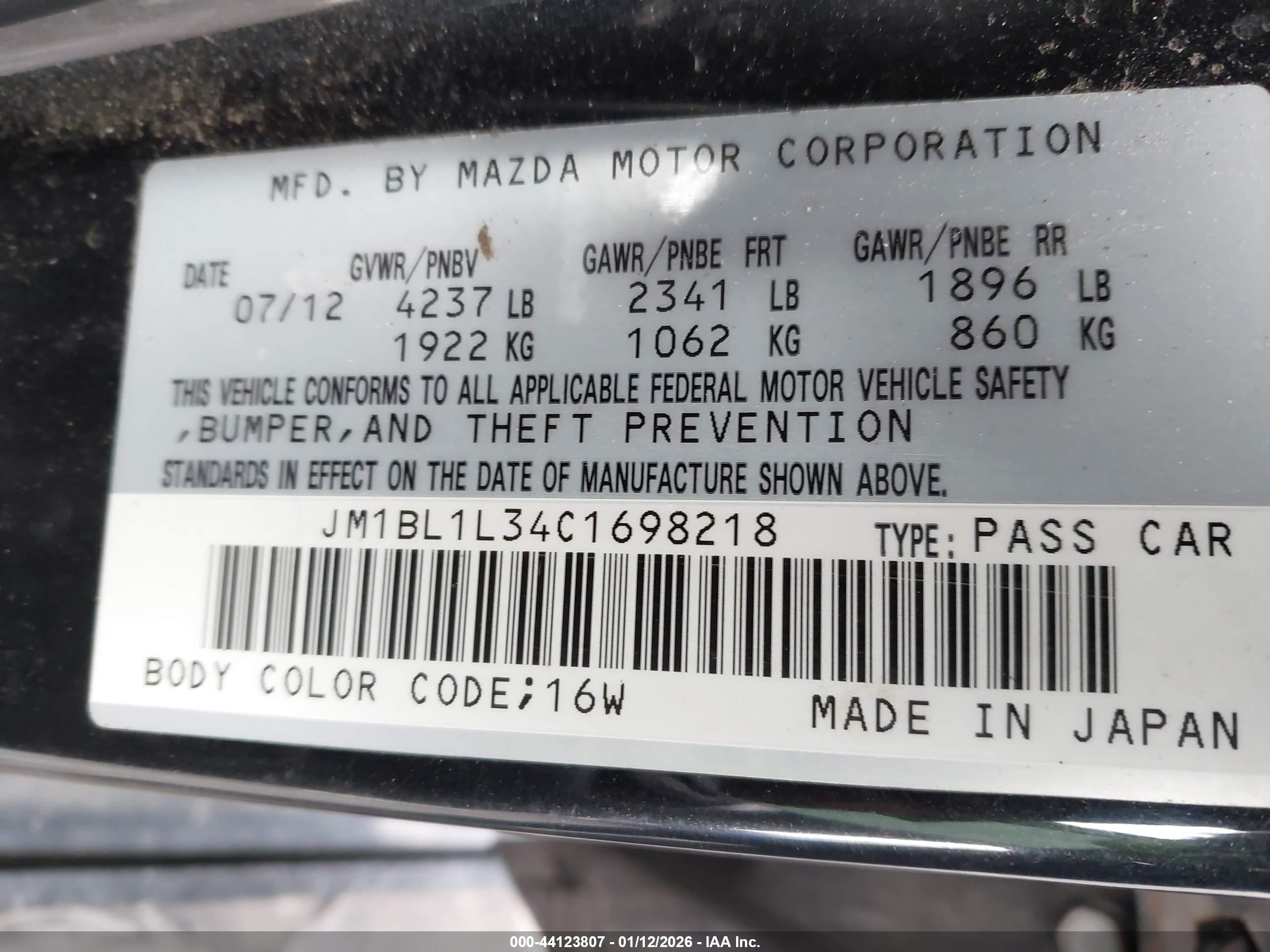 2012 Mazda Mazdaspeed3 Touring Черный vin: JM1BL1L34C1698218
