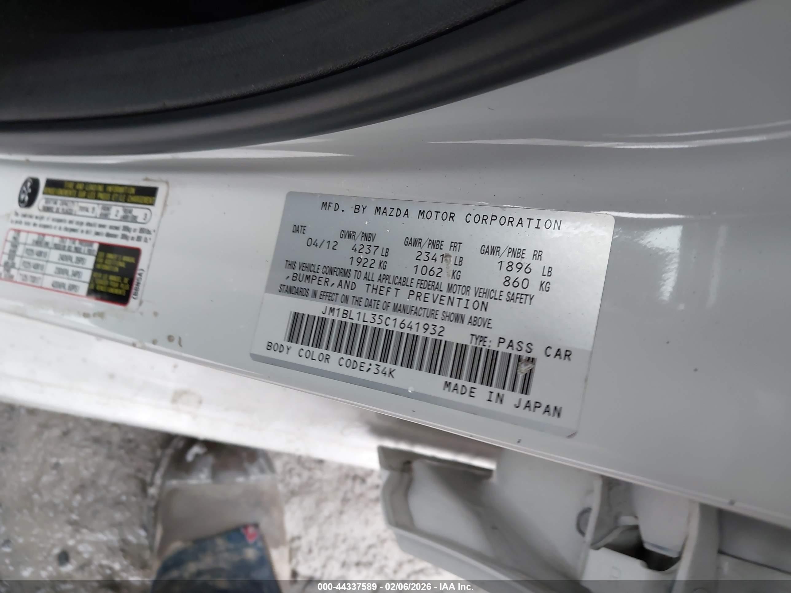 2012 Mazda Mazdaspeed3 Touring White vin: JM1BL1L35C1641932