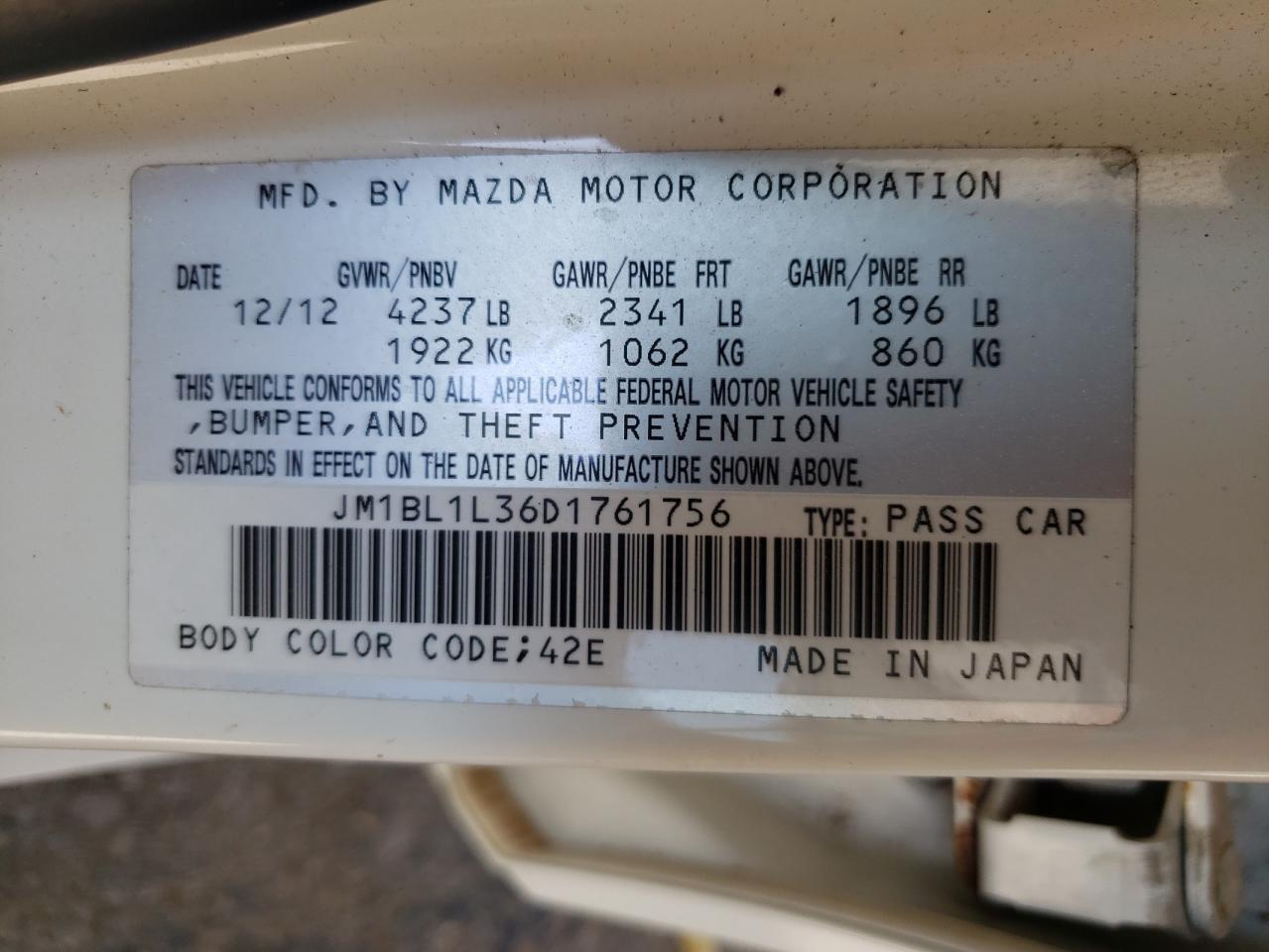 2013 Mazda Speed 3 White vin: JM1BL1L36D1761756