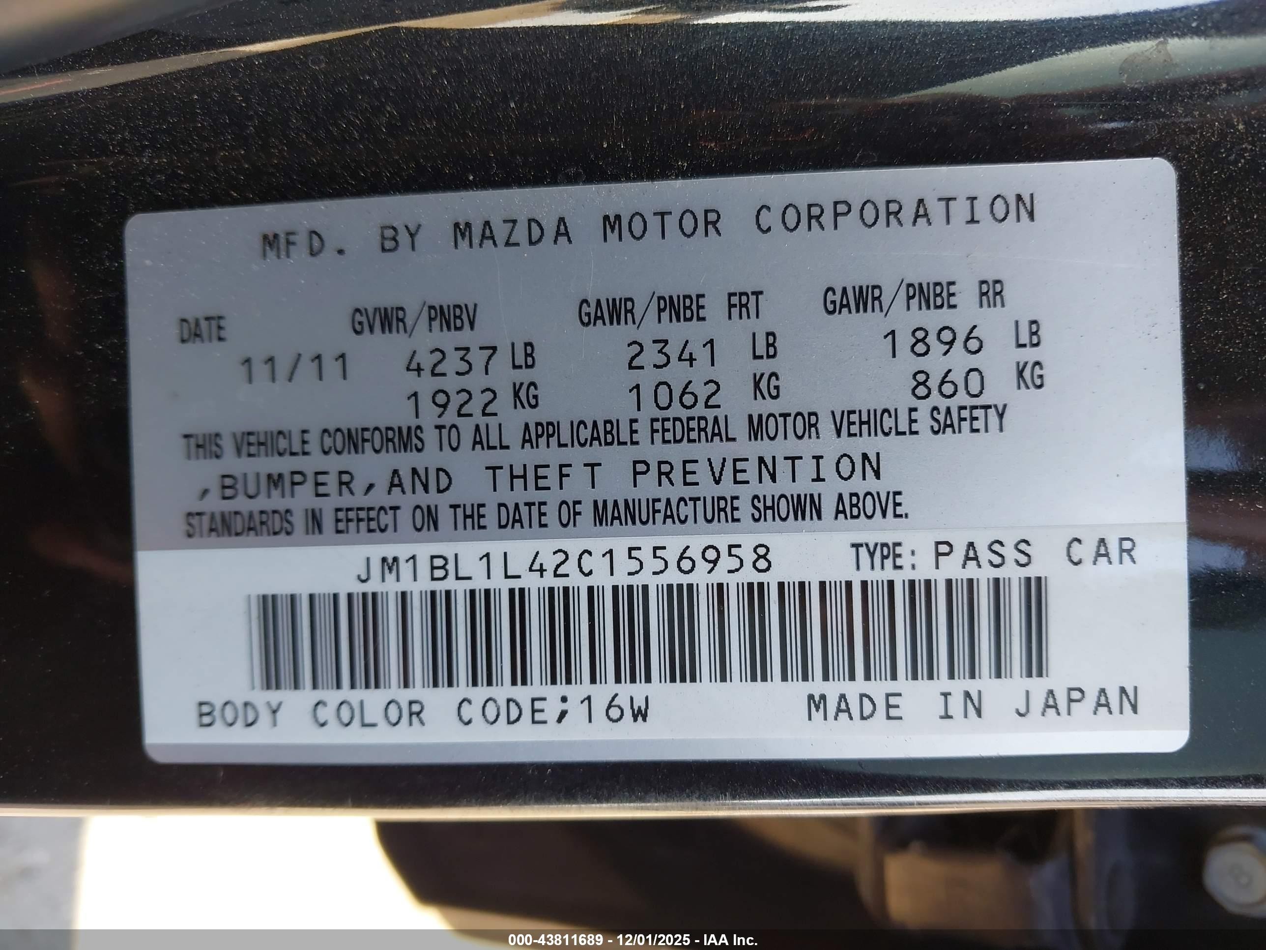 2012 Mazda Mazdaspeed3 Touring Черный vin: JM1BL1L42C1556958