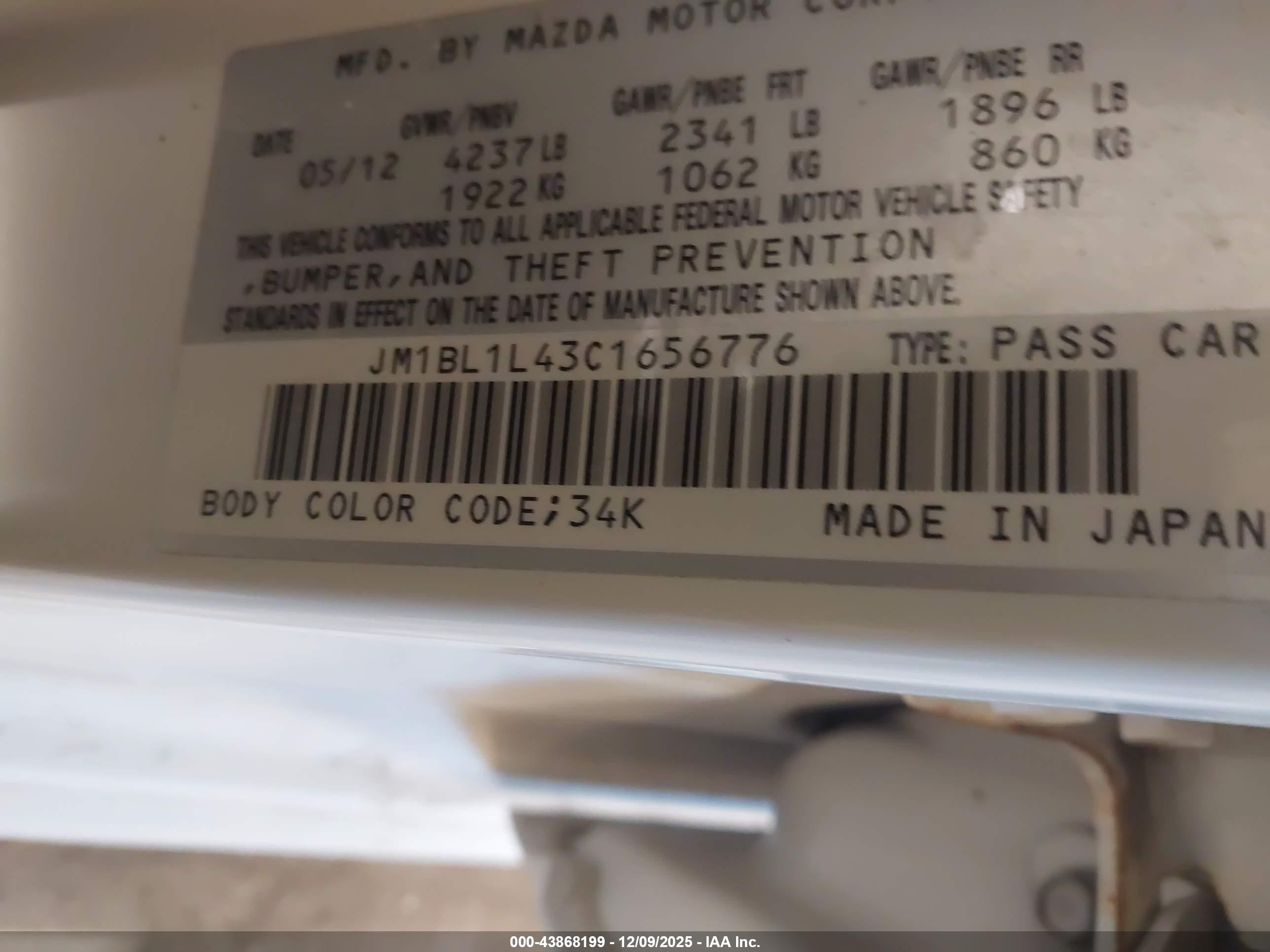 2012 Mazda Mazdaspeed3 Touring White vin: JM1BL1L43C1656776