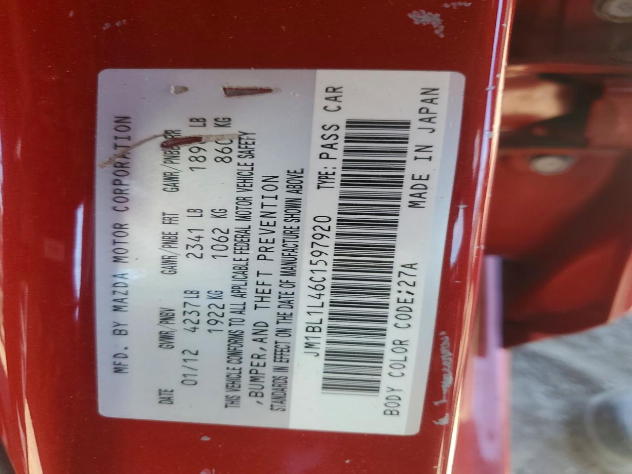 2012 Mazda Speed 3 Red vin: JM1BL1L46C1597920