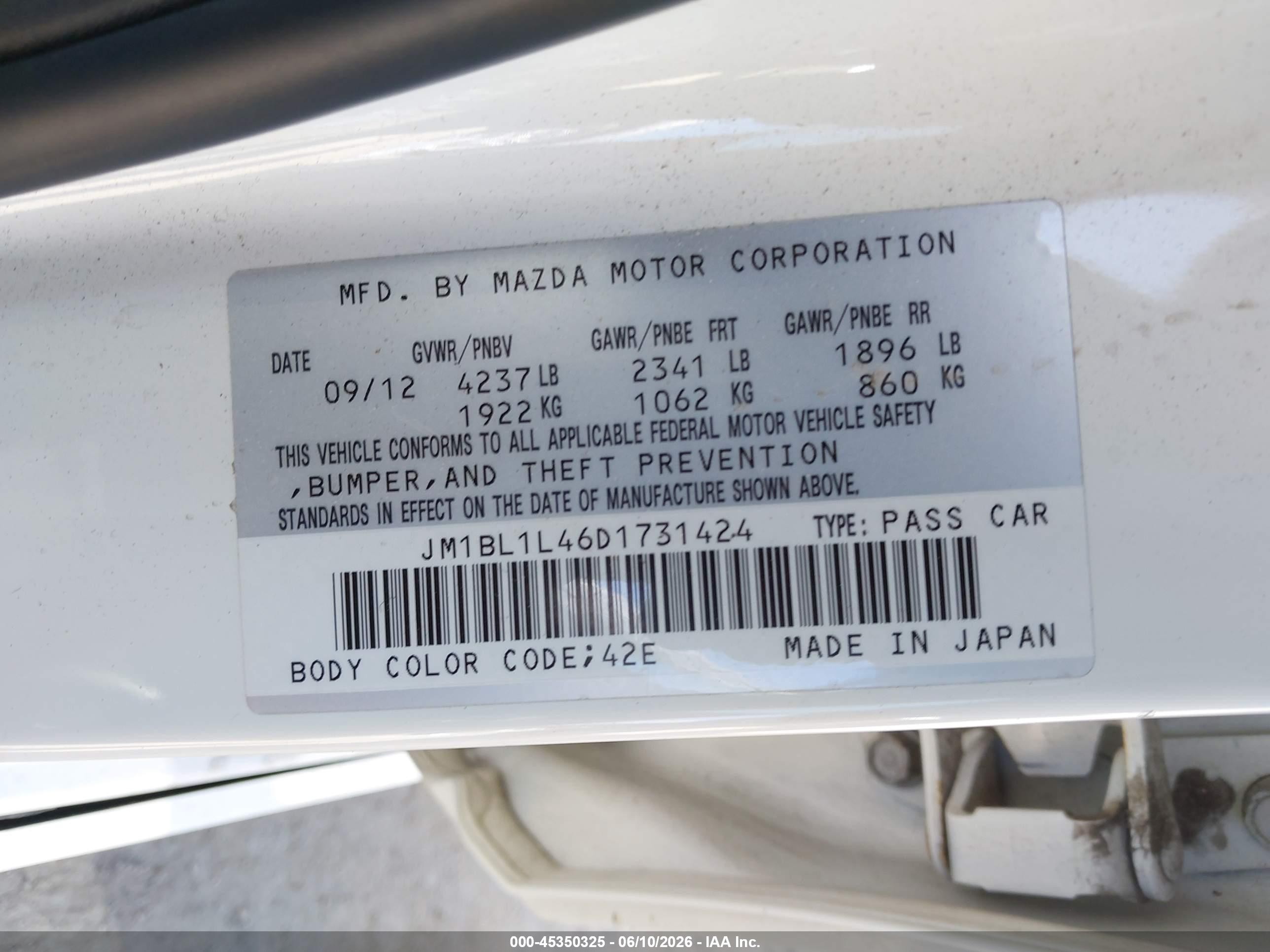 2013 Mazda Mazdaspeed3 Touring White vin: JM1BL1L46D1731424