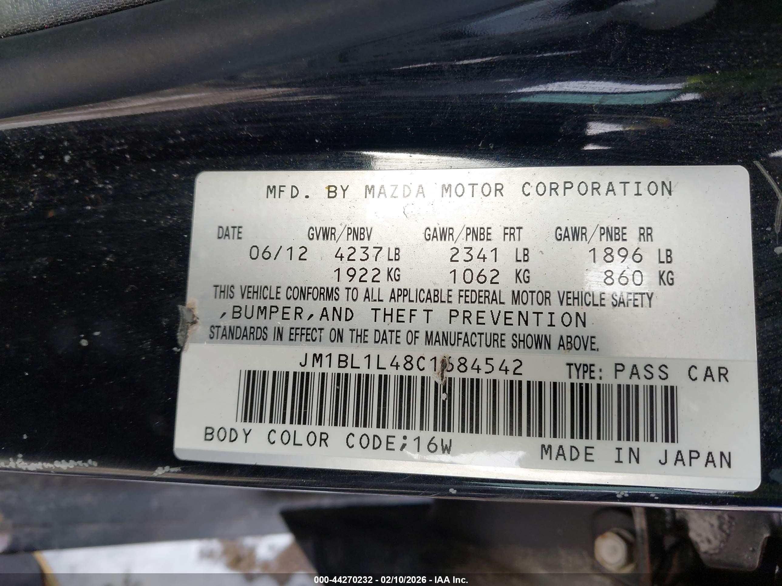 2012 Mazda Mazdaspeed3 Touring Black vin: JM1BL1L48C1684542