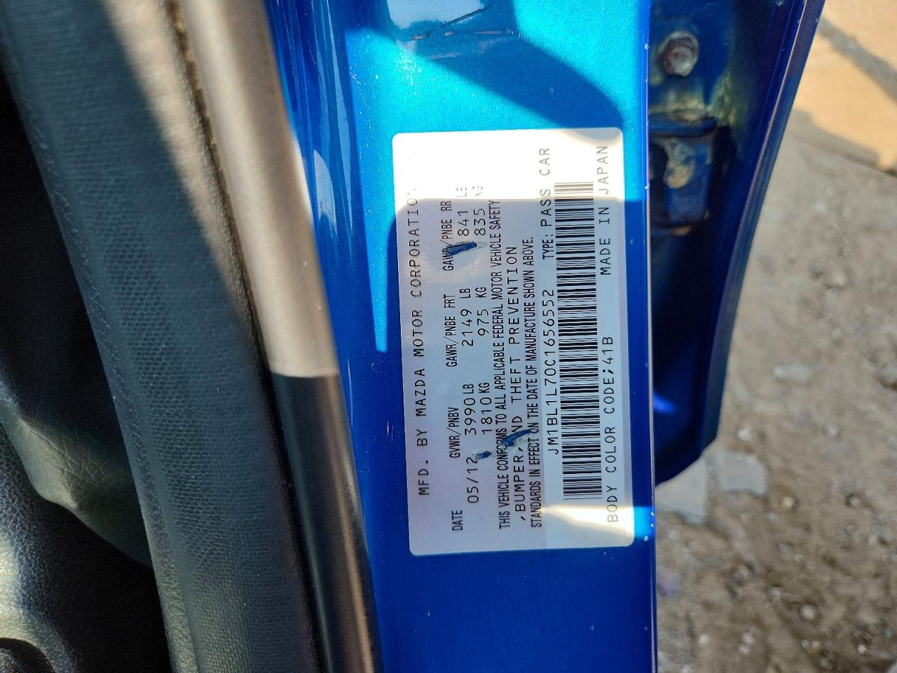 2012 Mazda 3 I Blue vin: JM1BL1L70C1656552