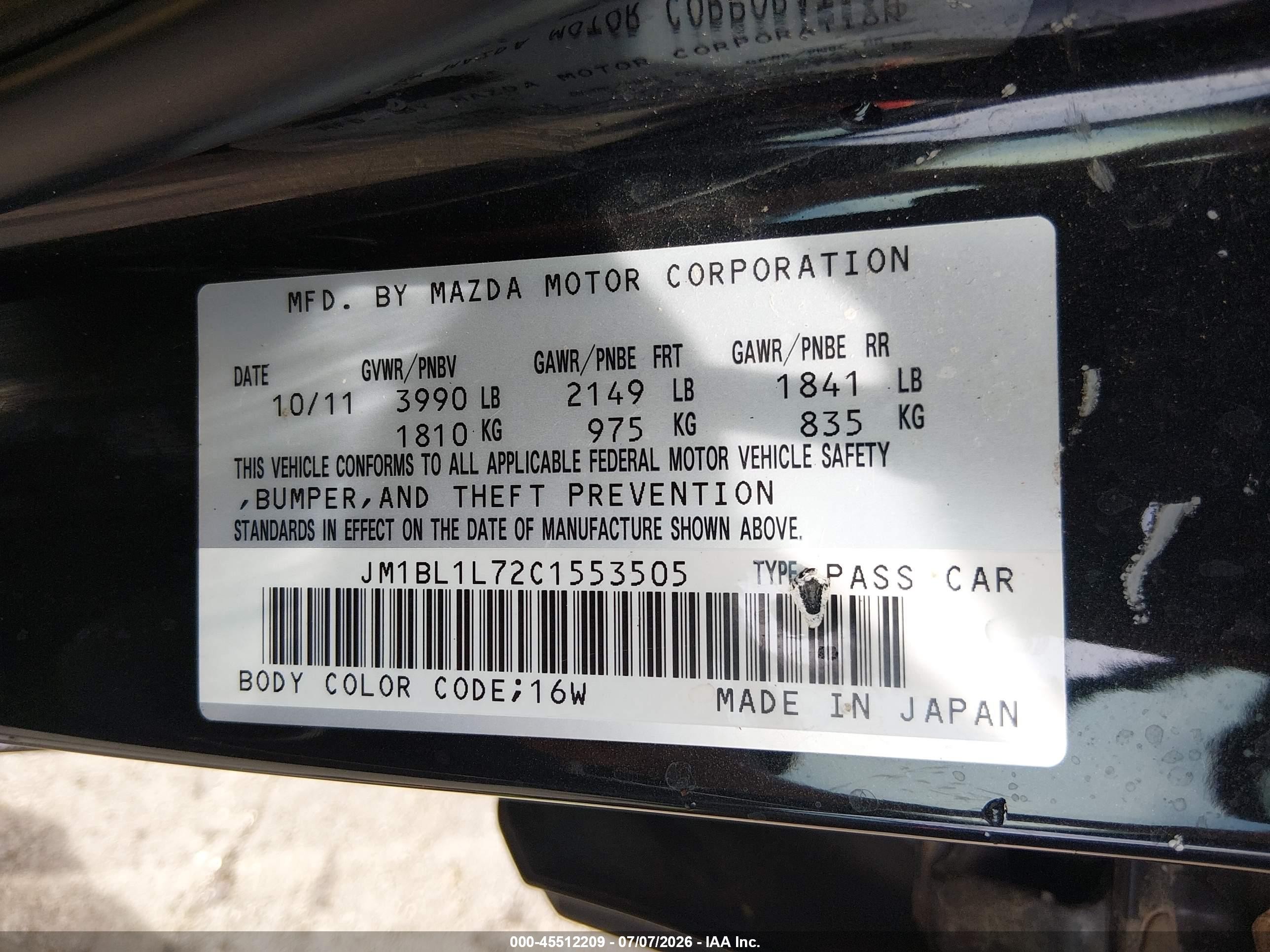 2012 Mazda Mazda3 I Touring Black vin: JM1BL1L72C1553505