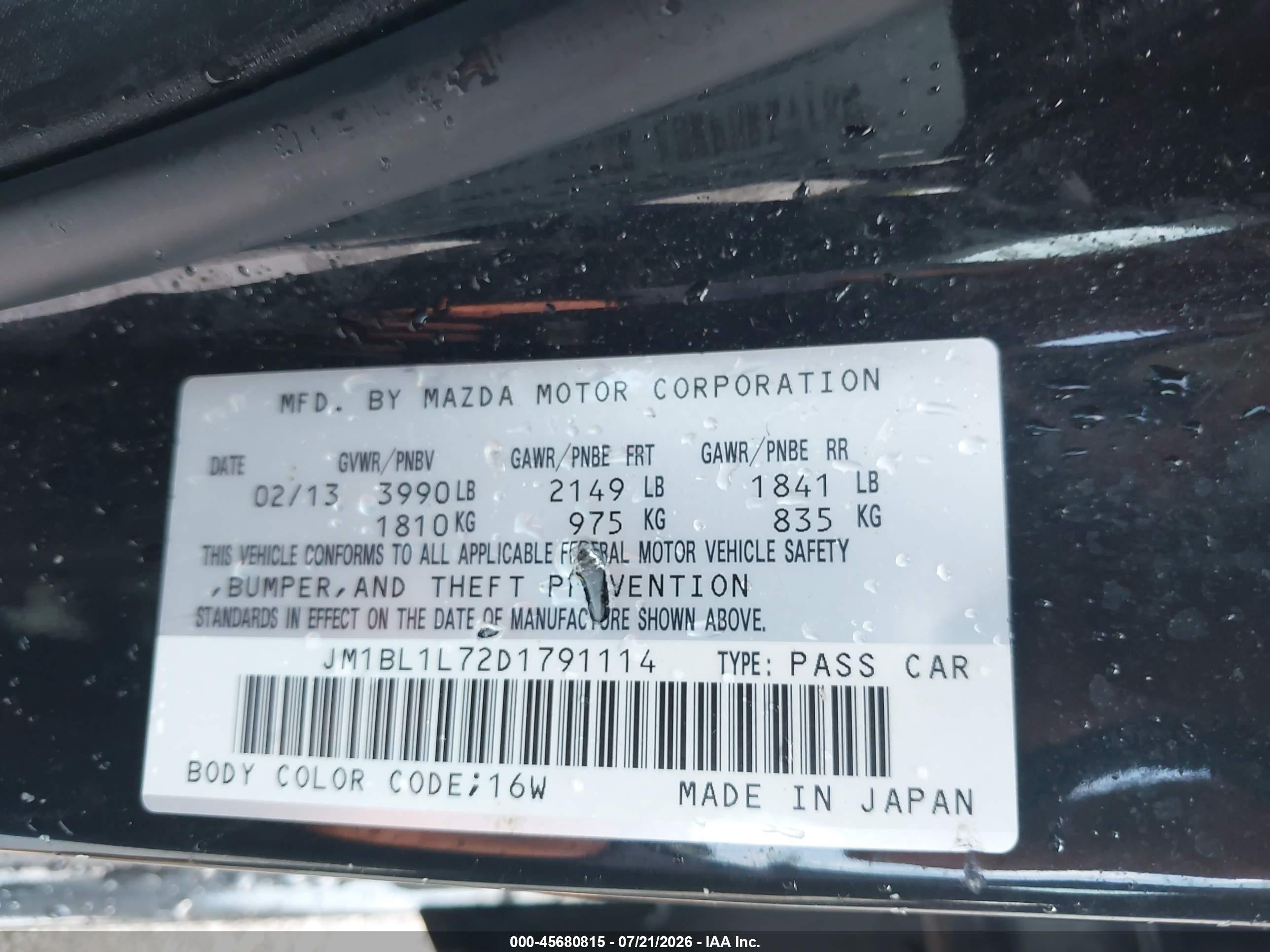 2013 Mazda Mazda3 I Touring Black vin: JM1BL1L72D1791114