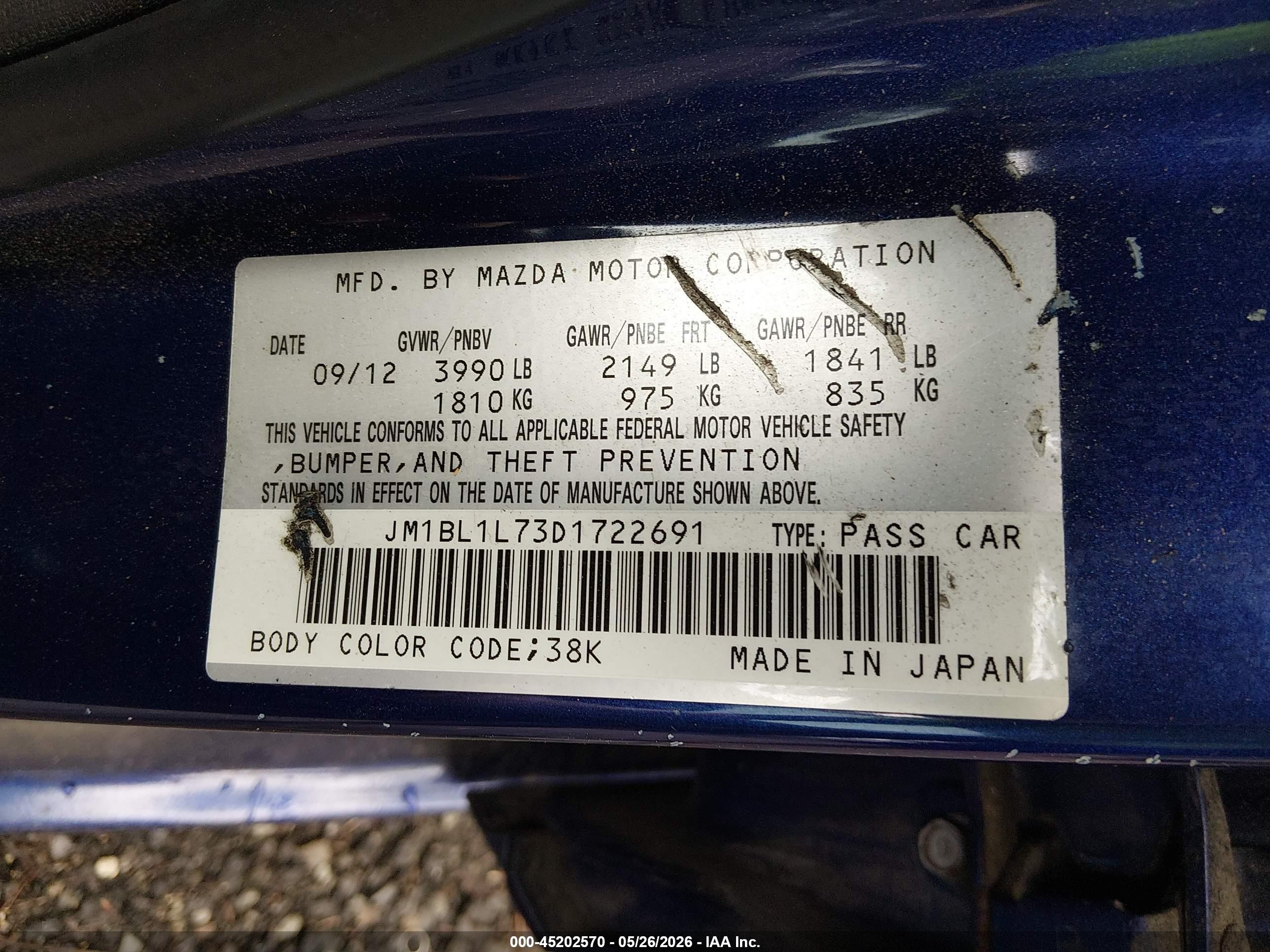 2013 Mazda Mazda3 I Touring Blue vin: JM1BL1L73D1722691