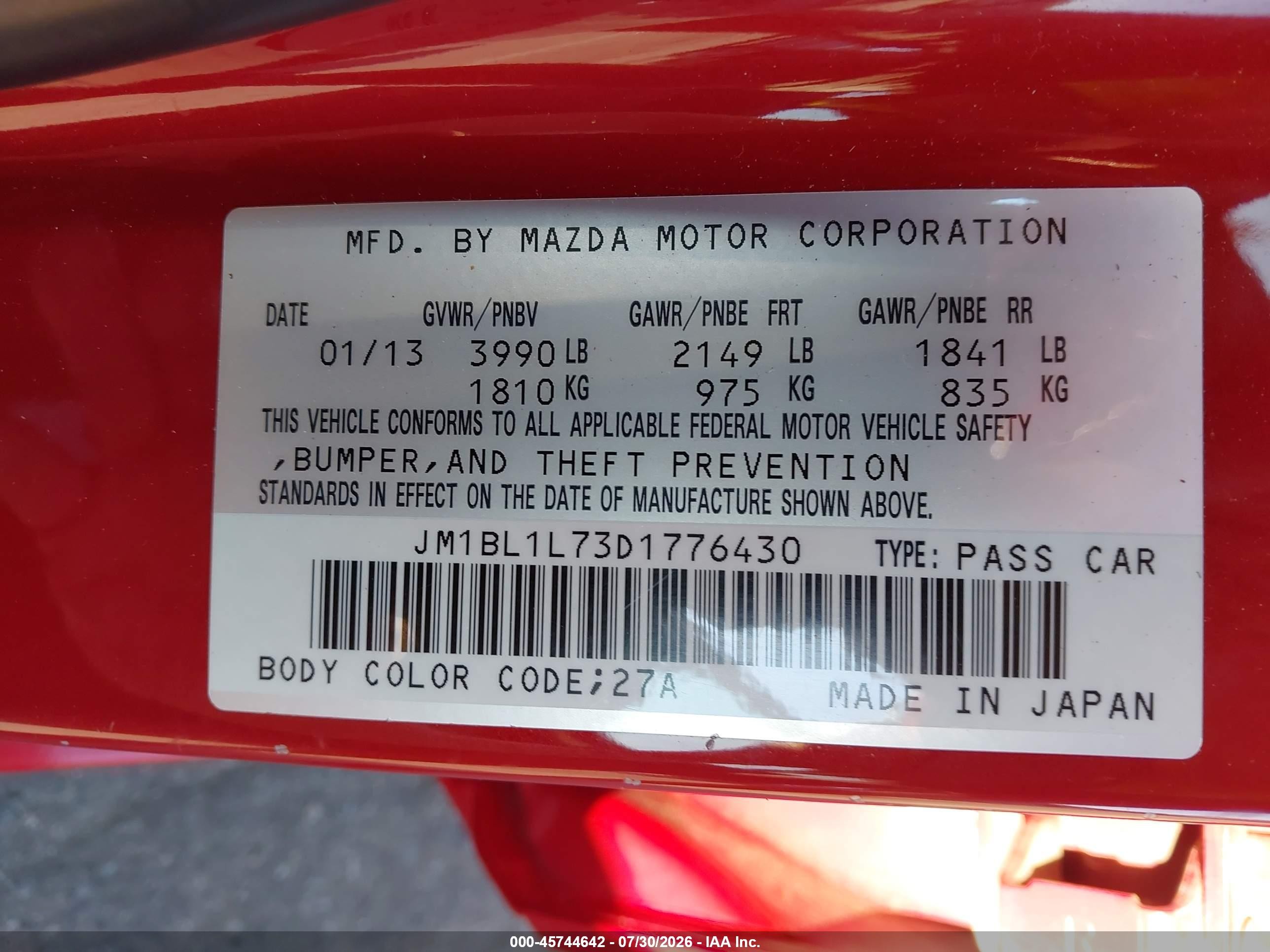 2013 Mazda Mazda3 I Touring Red vin: JM1BL1L73D1776430