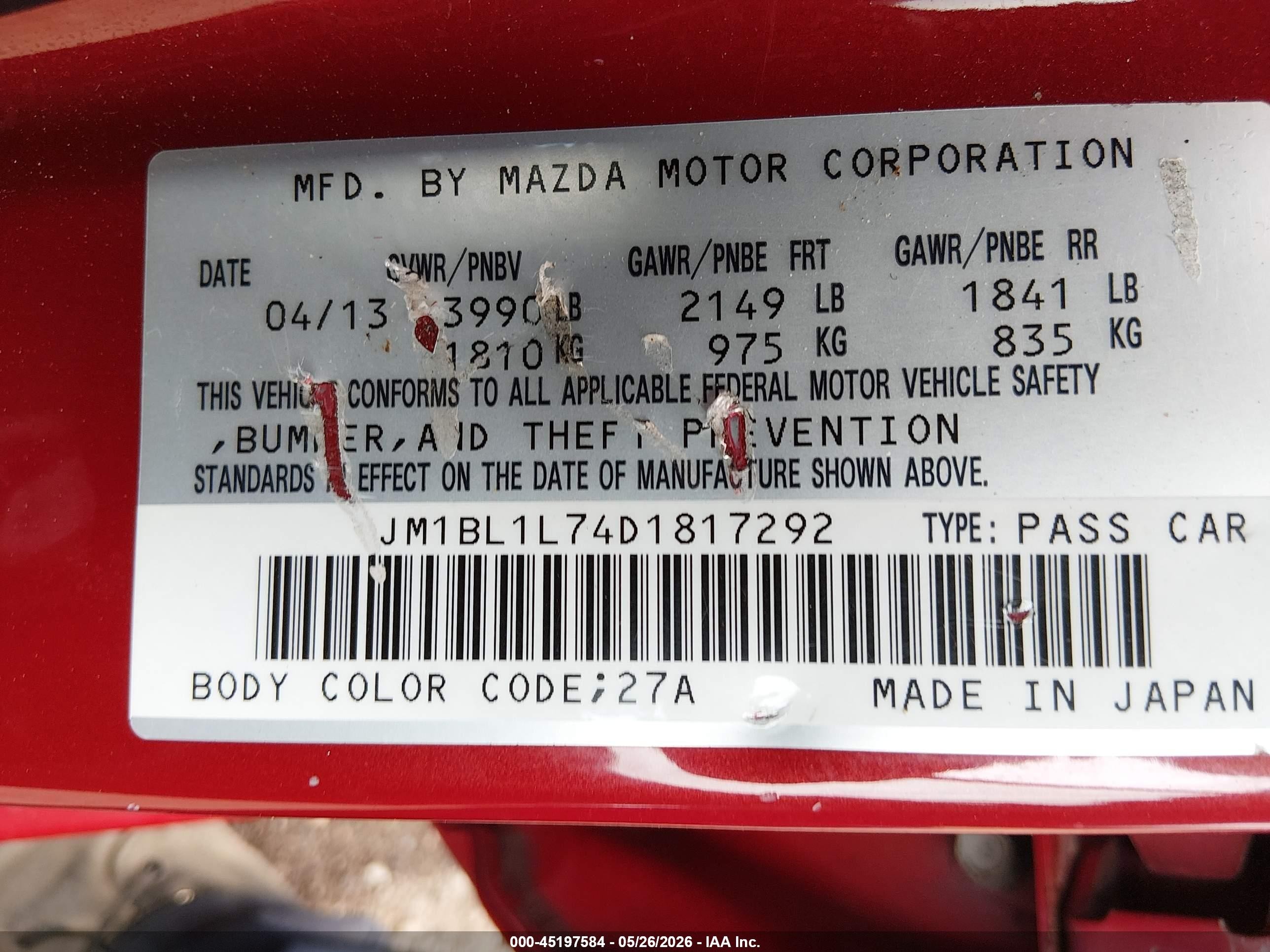 2013 Mazda Mazda3   Красный vin: JM1BL1L74D1817292