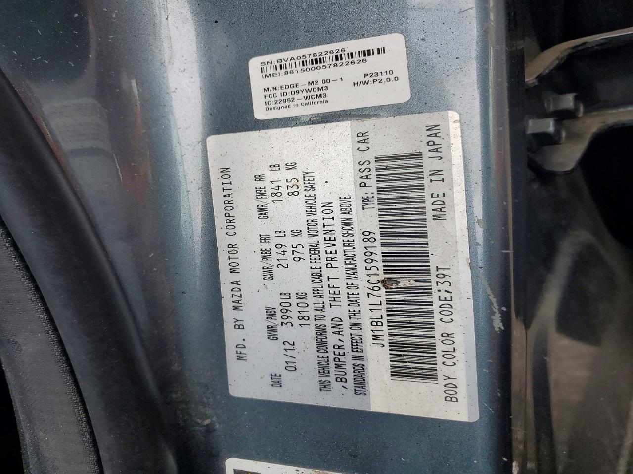 2012 Mazda 3 I Black vin: JM1BL1L76C1599189