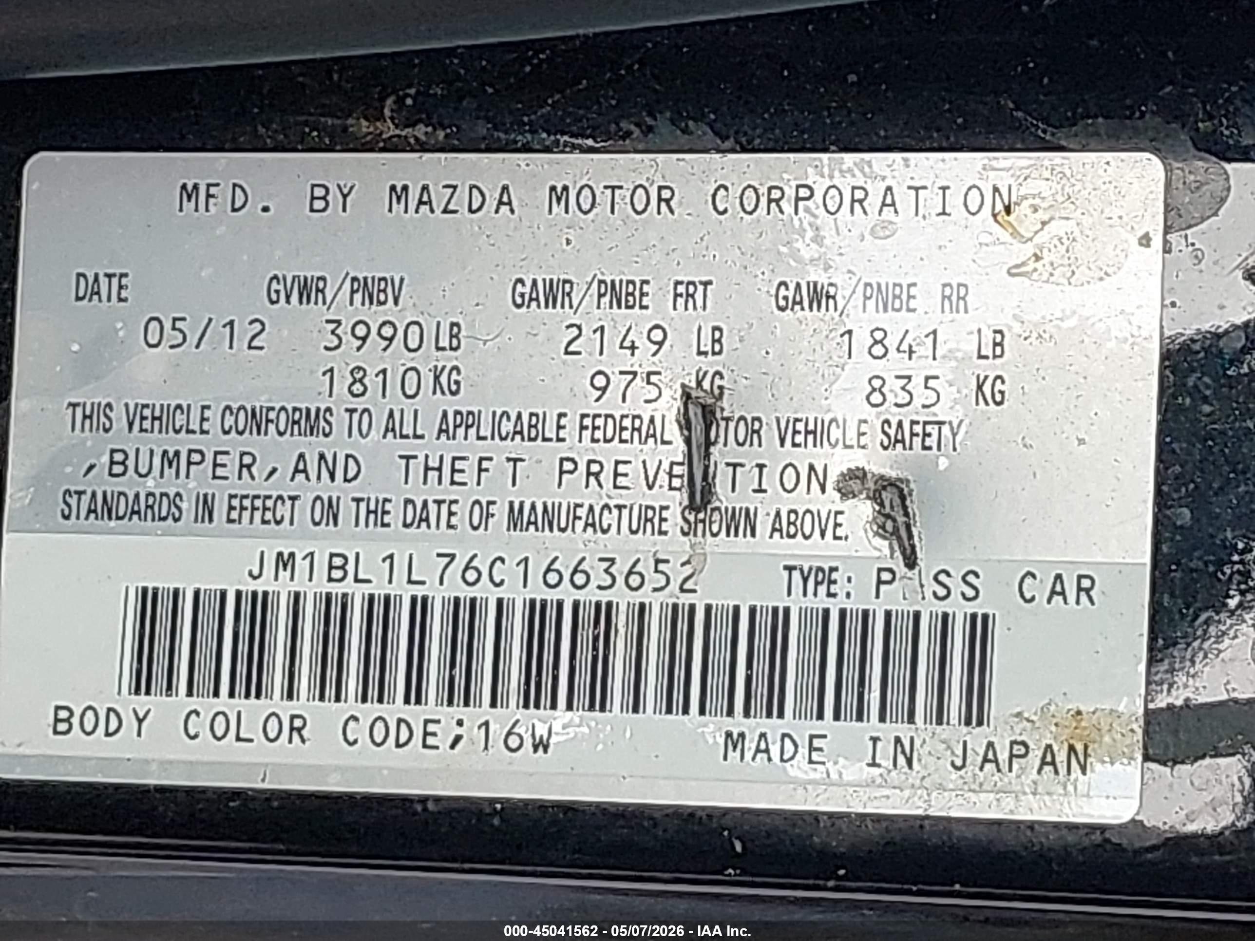 2012 Mazda Mazda3 I Touring Black vin: JM1BL1L76C1663652