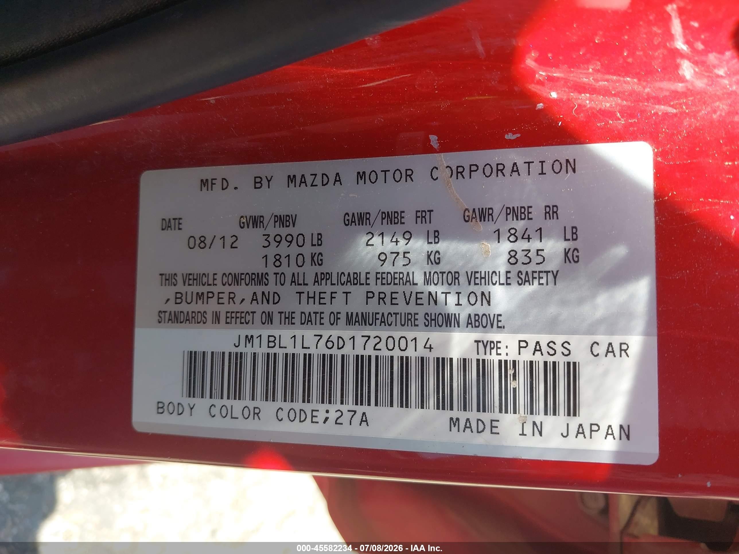 2013 Mazda Mazda3 I Touring Red vin: JM1BL1L76D1720014