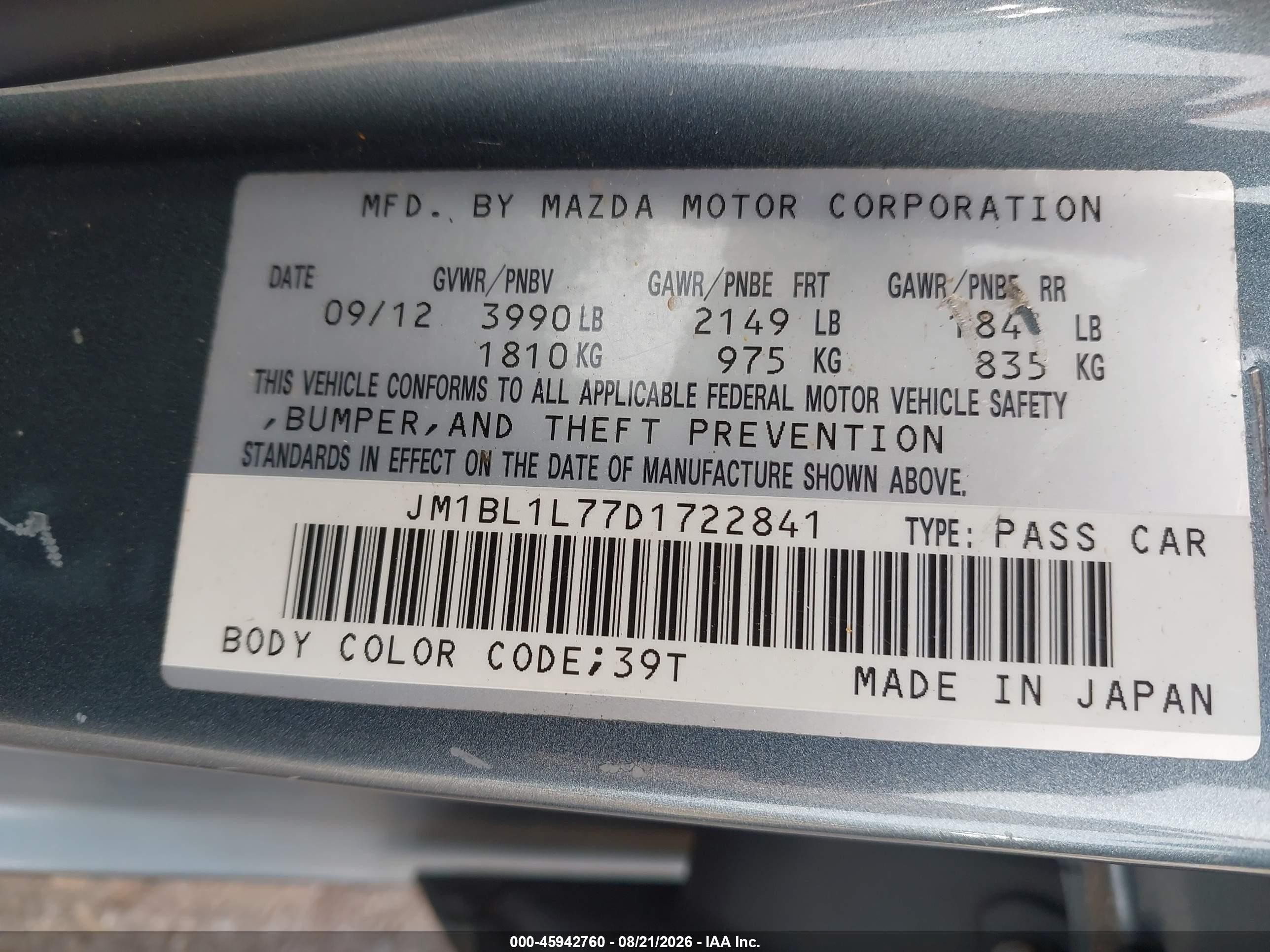 2013 Mazda Mazda3 I Touring Teal vin: JM1BL1L77D1722841