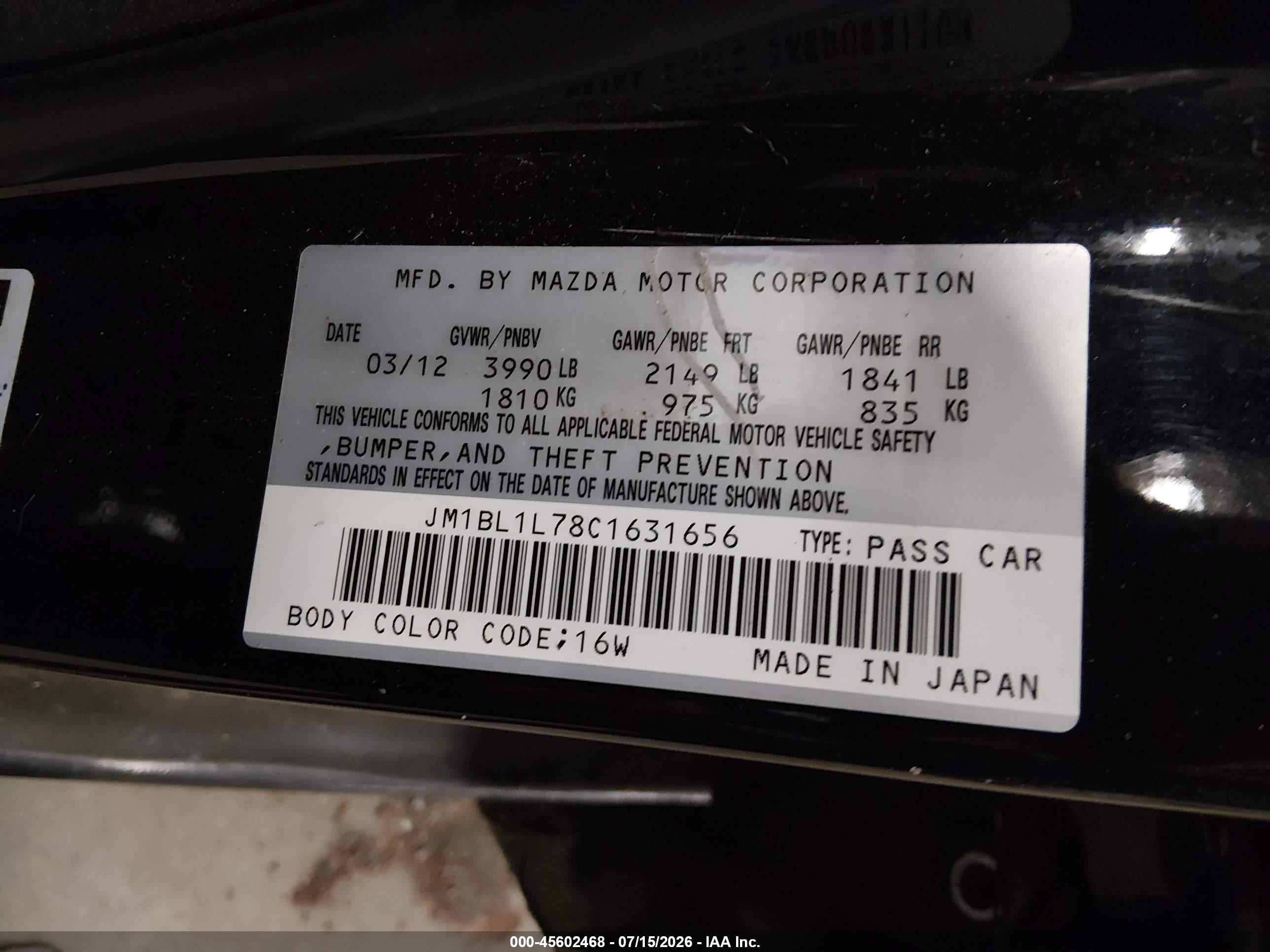 2012 Mazda Mazda3 I Touring Black vin: JM1BL1L78C1631656