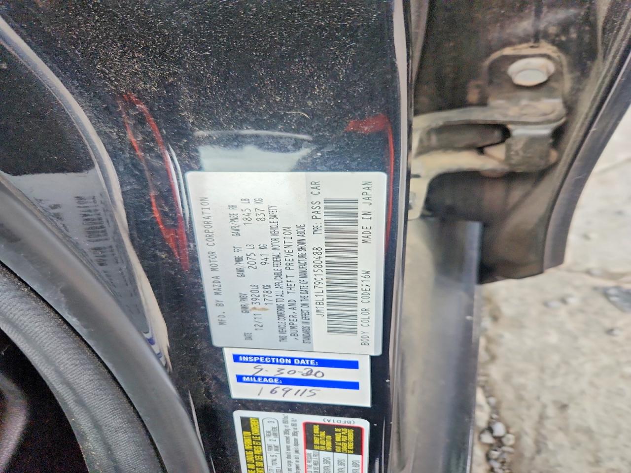 2012 Mazda 3 I Black vin: JM1BL1L79C1580488