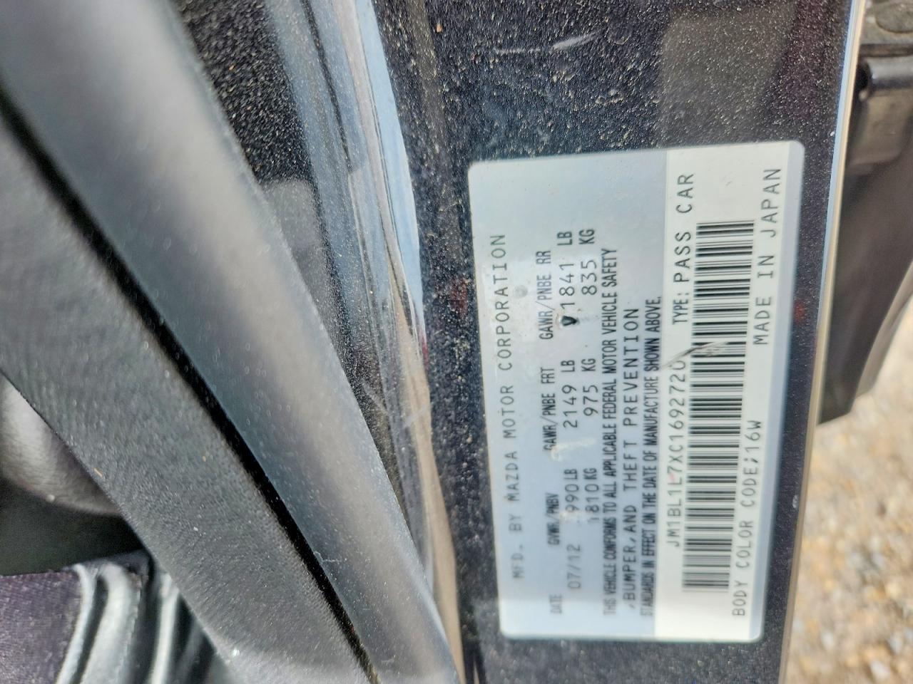 2012 Mazda 3 I Черный vin: JM1BL1L7XC1692720