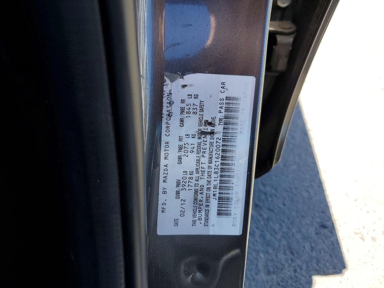2012 Mazda 3 I Charcoal vin: JM1BL1L83C1620072