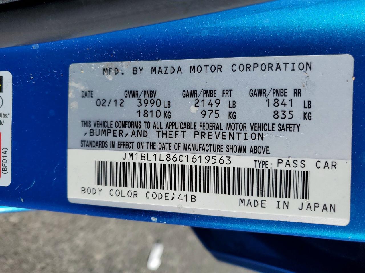 2012 Mazda 3 I Blue vin: JM1BL1L86C1619563