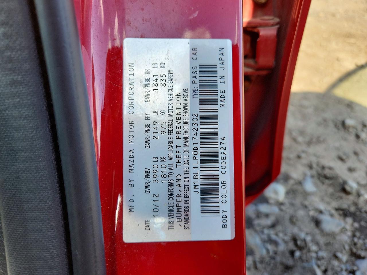 2013 Mazda 3 I Red vin: JM1BL1LP0D1742302