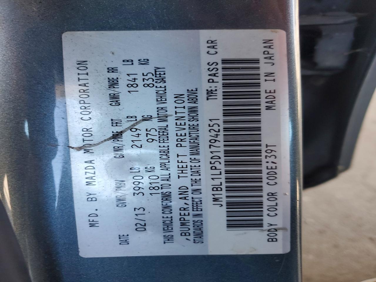 2013 Mazda 3 I Teal vin: JM1BL1LP5D1794251