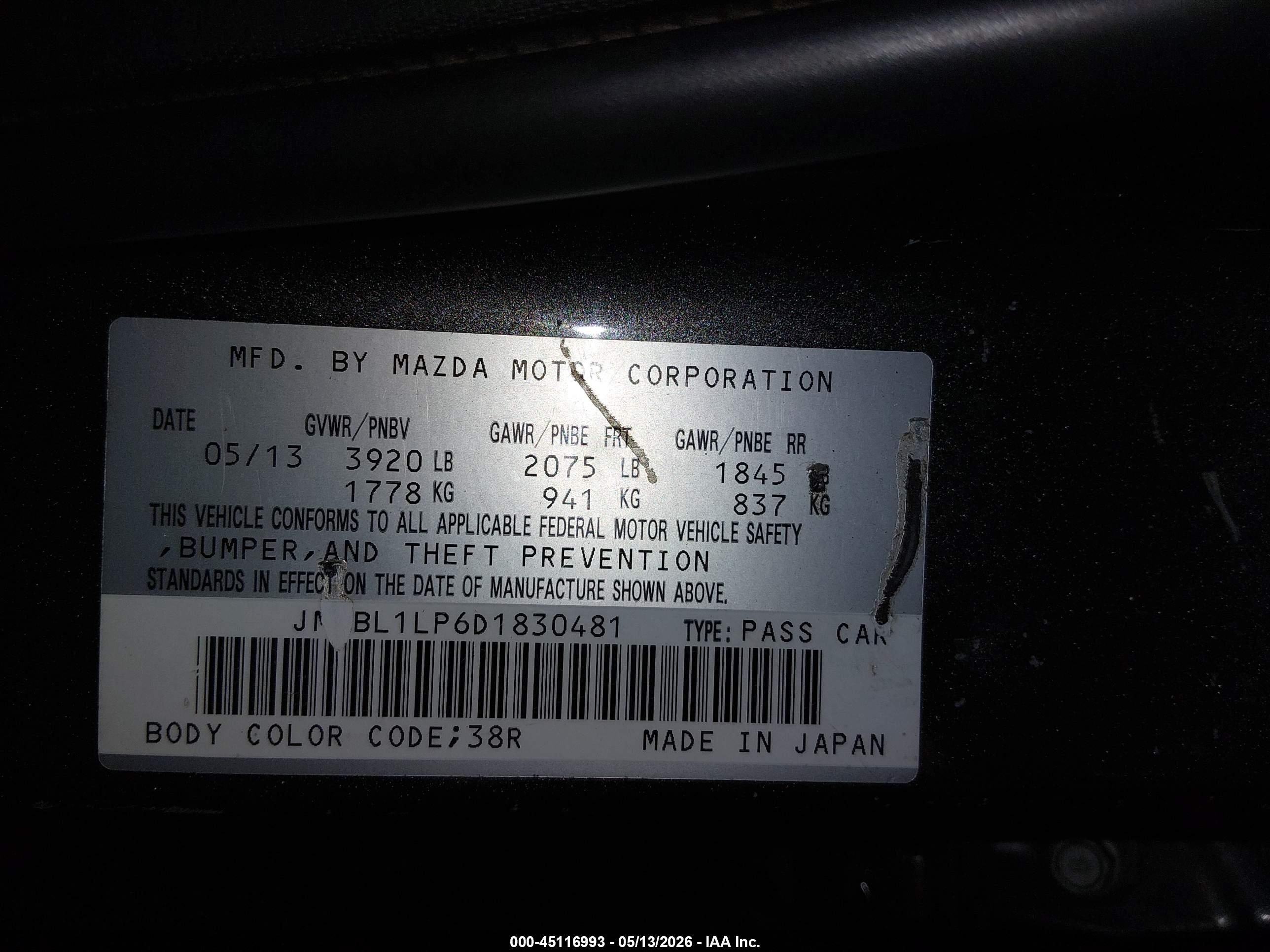 2013 Mazda Mazda3 I Touring Gray vin: JM1BL1LP6D1830481