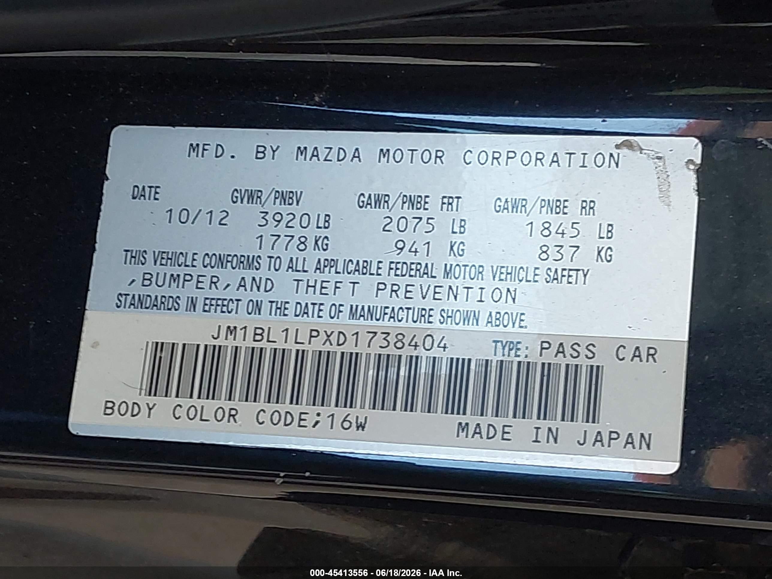 2013 Mazda Mazda3 I Touring Black vin: JM1BL1LPXD1738404