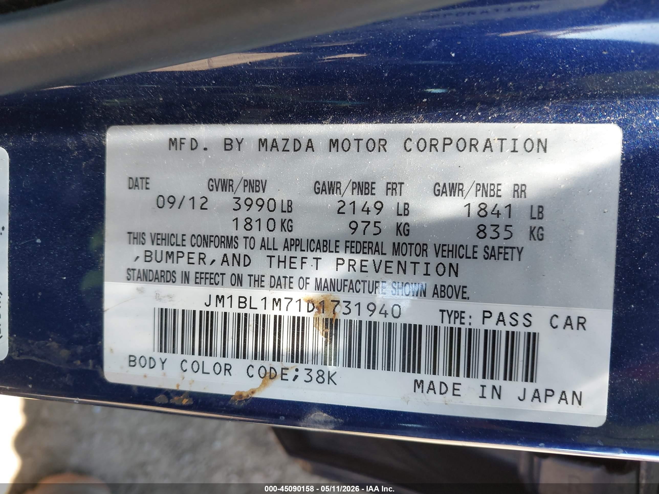 2013 Mazda Mazda3 I Grand Touring Blue vin: JM1BL1M71D1731940