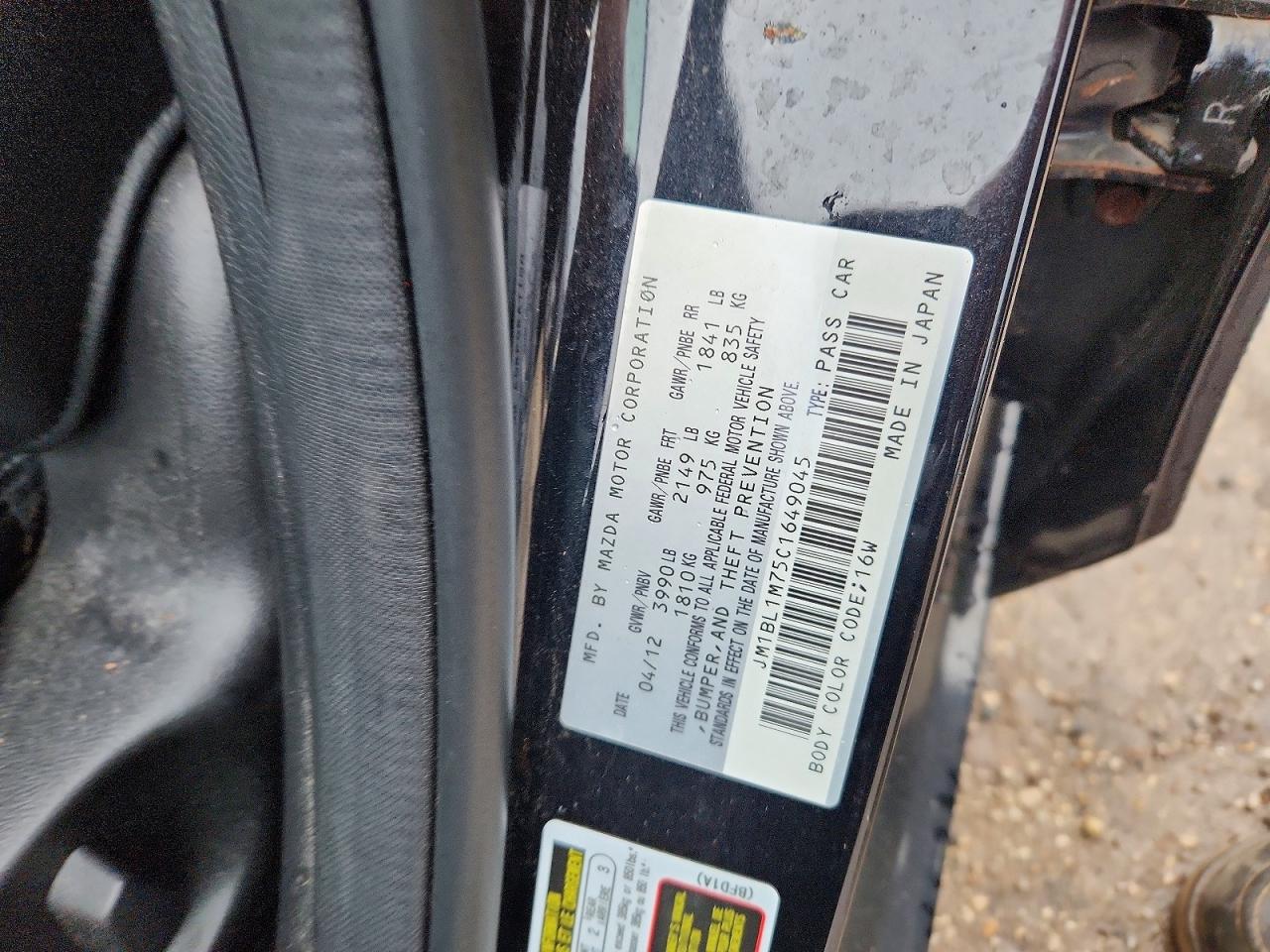 2012 Mazda 3 I Black vin: JM1BL1M75C1649045