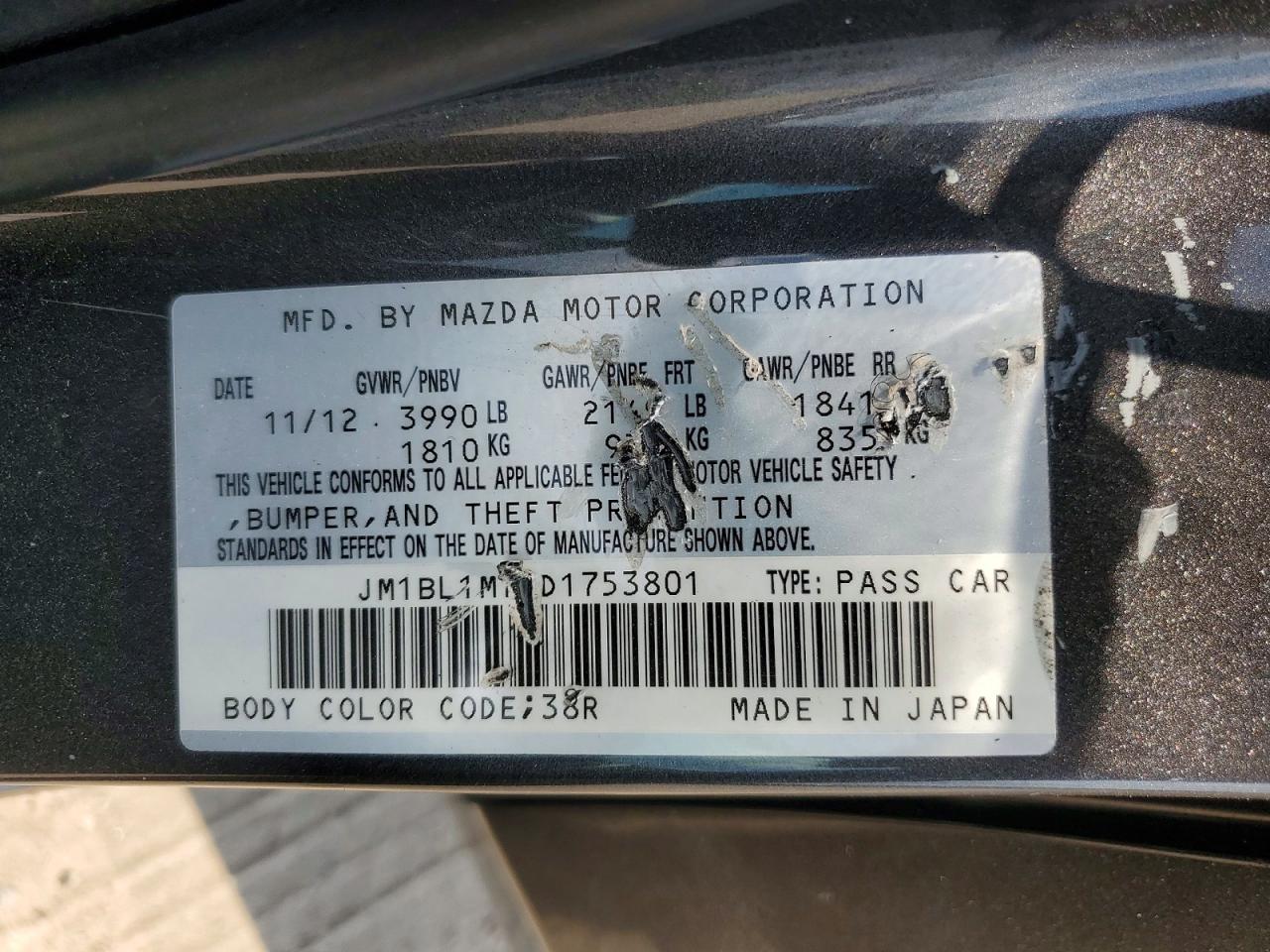 2013 Mazda 3 I Black vin: JM1BL1M79D1753801