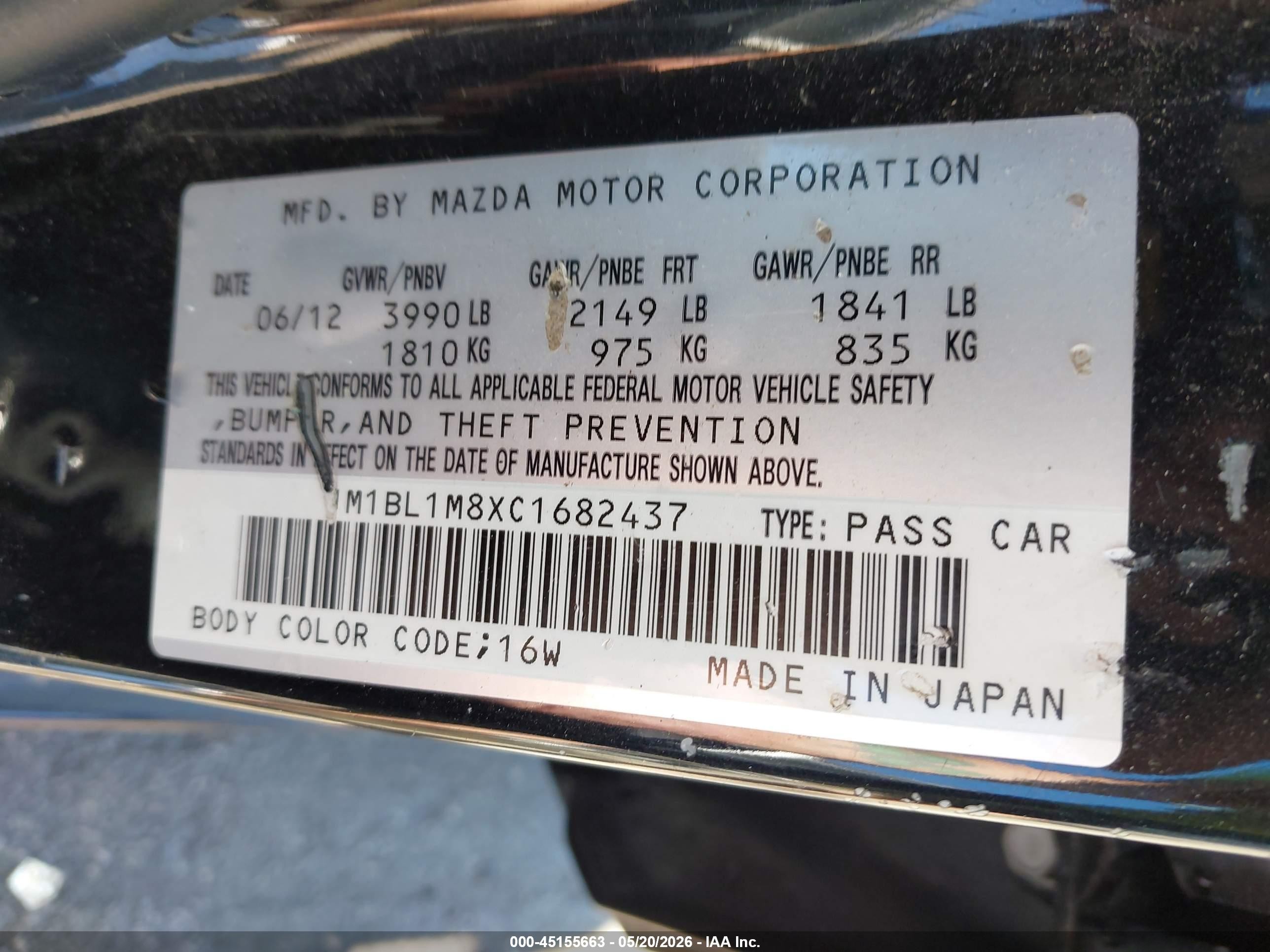 2012 Mazda Mazda3 I Grand Touring Black vin: JM1BL1M8XC1682437