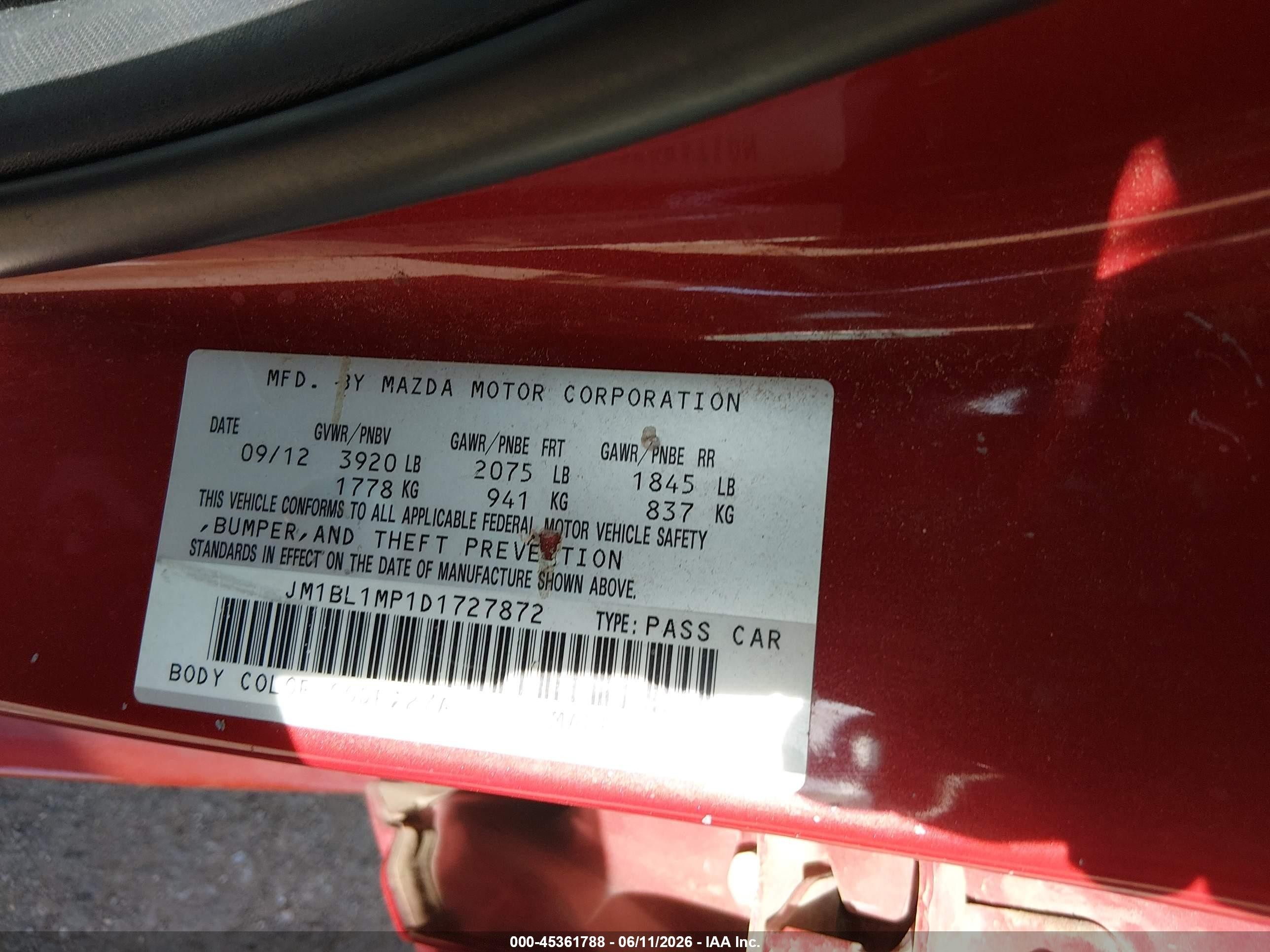 2013 Mazda Mazda3 I Grand Touring Red vin: JM1BL1MP1D1727872