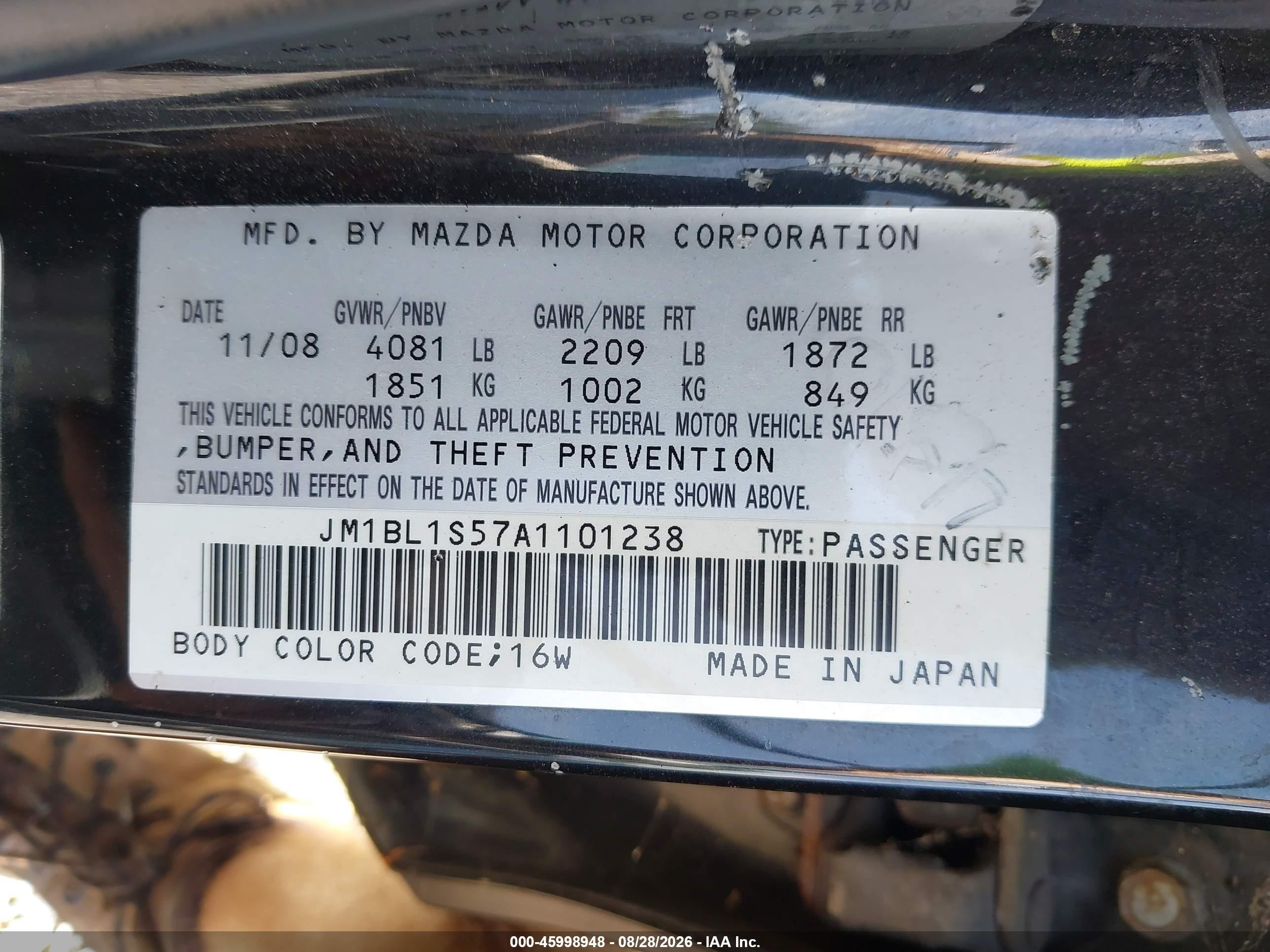 2010 Mazda Mazda3 S Sport Черный vin: JM1BL1S57A1101238